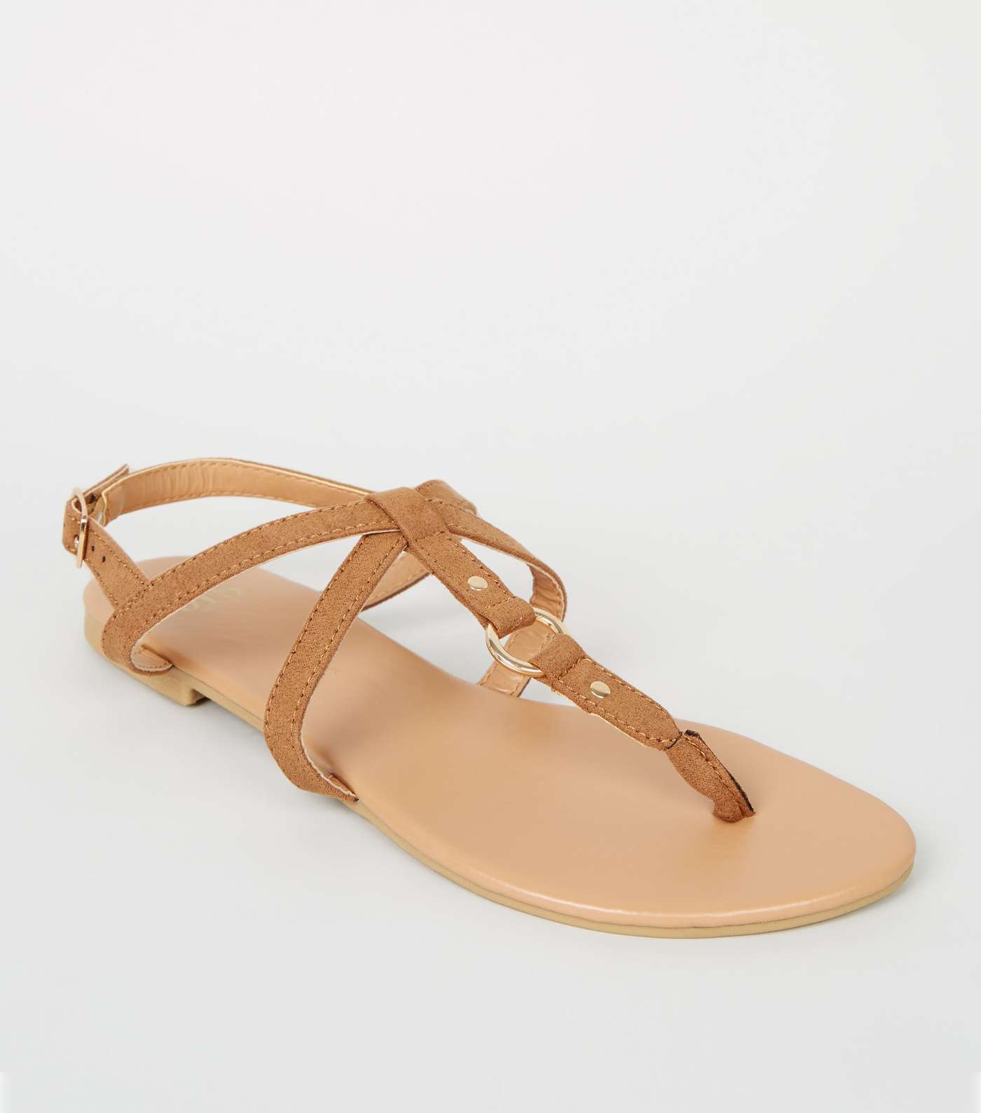 Girls Tan Leather-Look Strappy Sandals