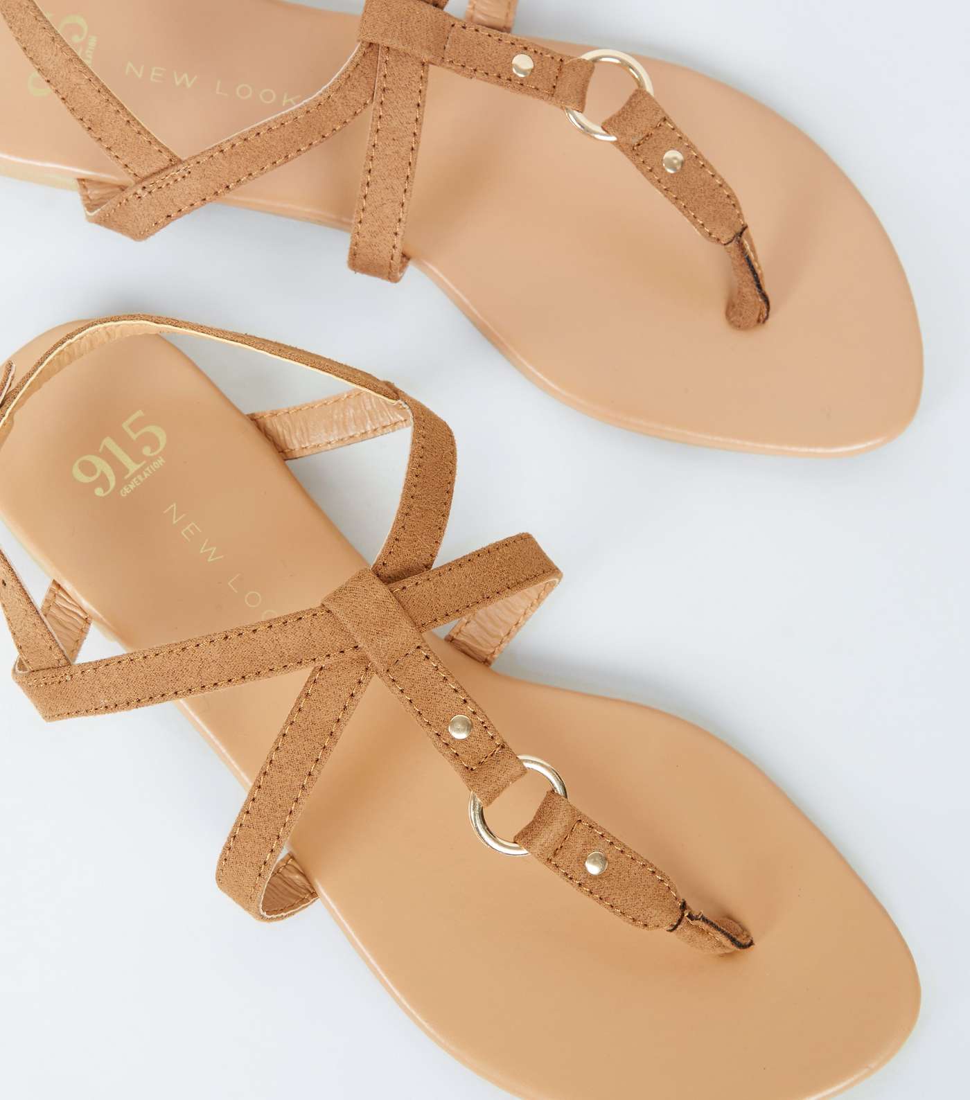 Girls Tan Leather-Look Strappy Sandals Image 3