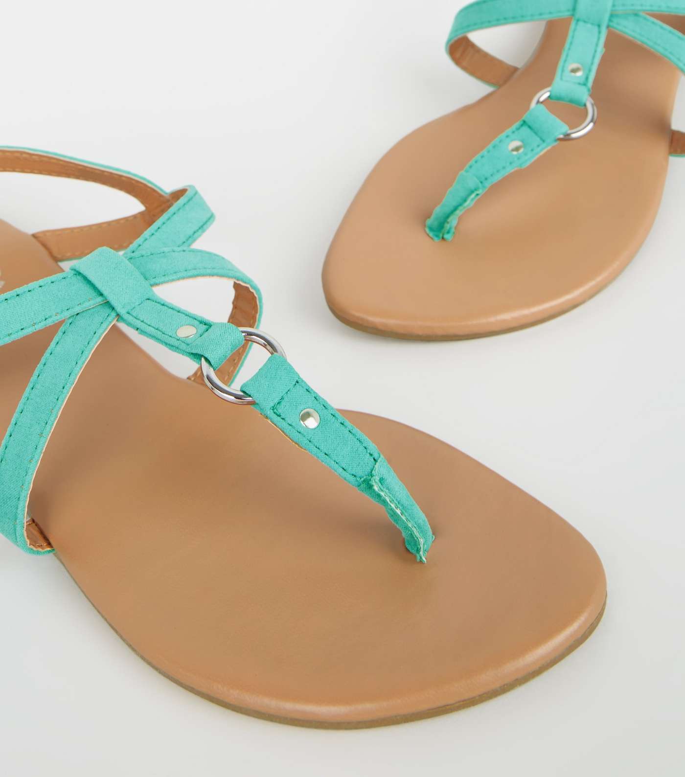 Girls Teal Suedette Strappy Sandals Image 3