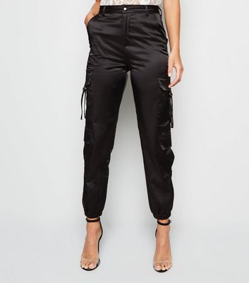 satin cargo pants black