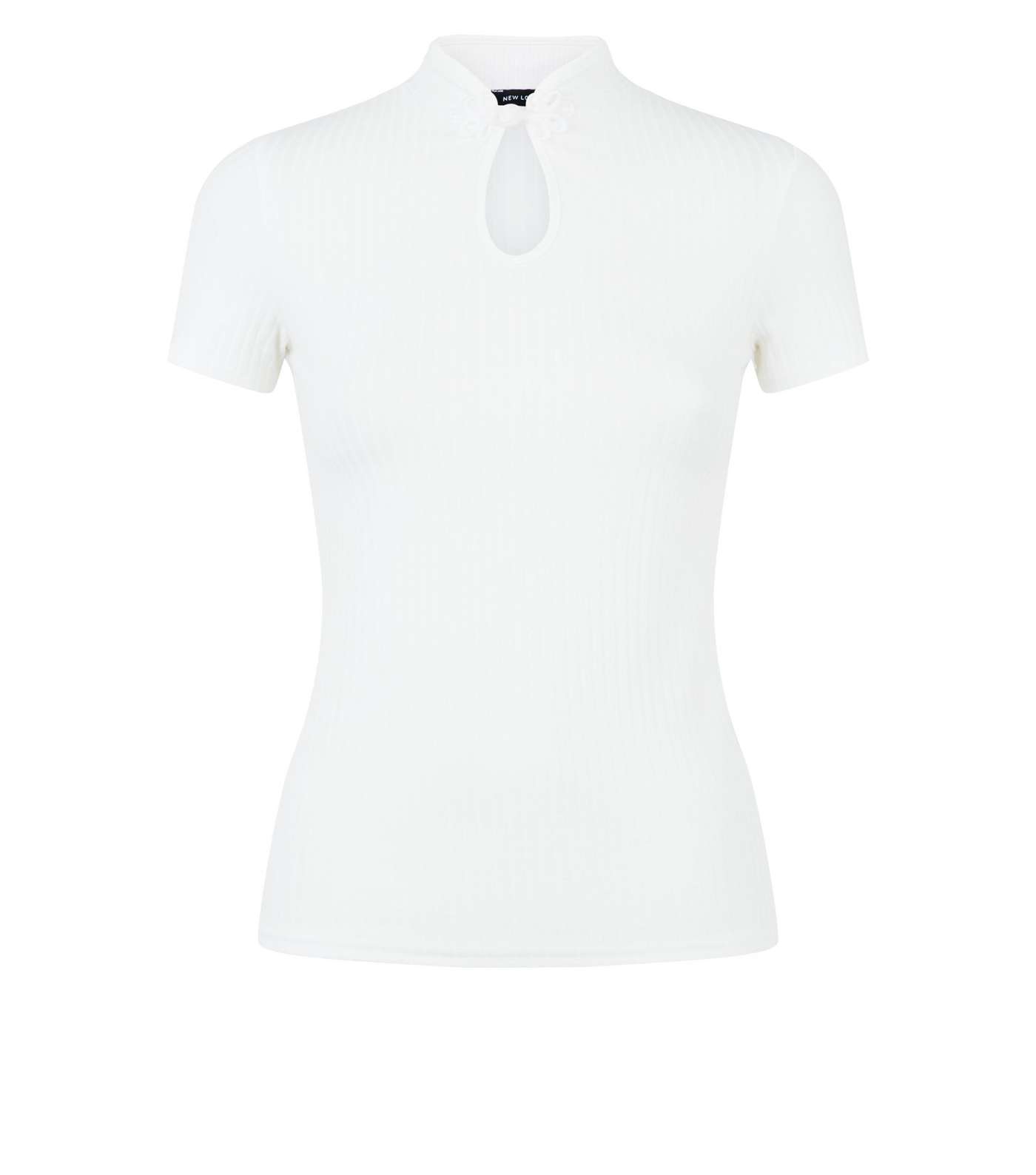 White Ribbed Appliqué Trim T-Shirt  Image 4