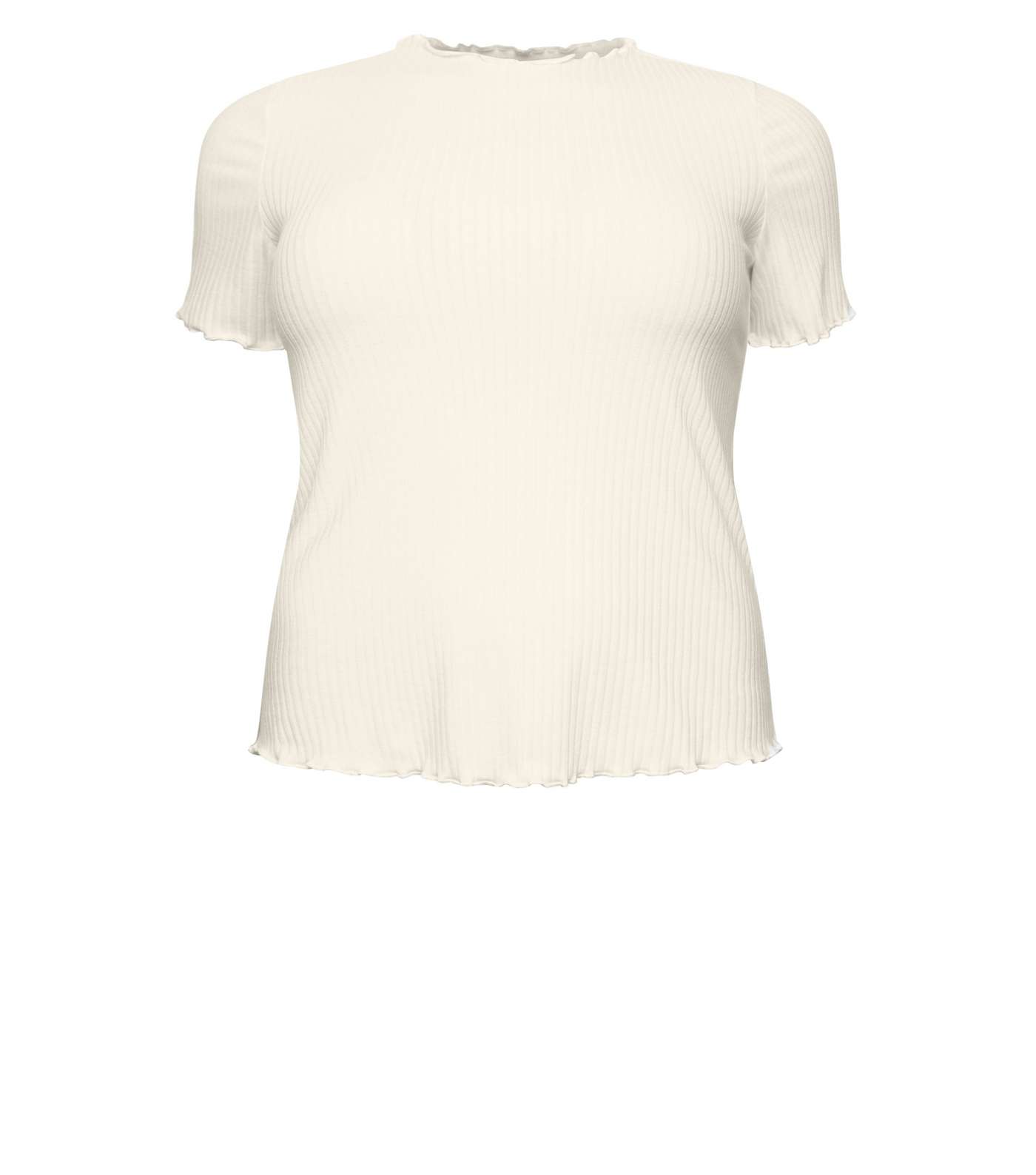 Curves Off White Ribbed Frill Trim T-Shirt  Image 4