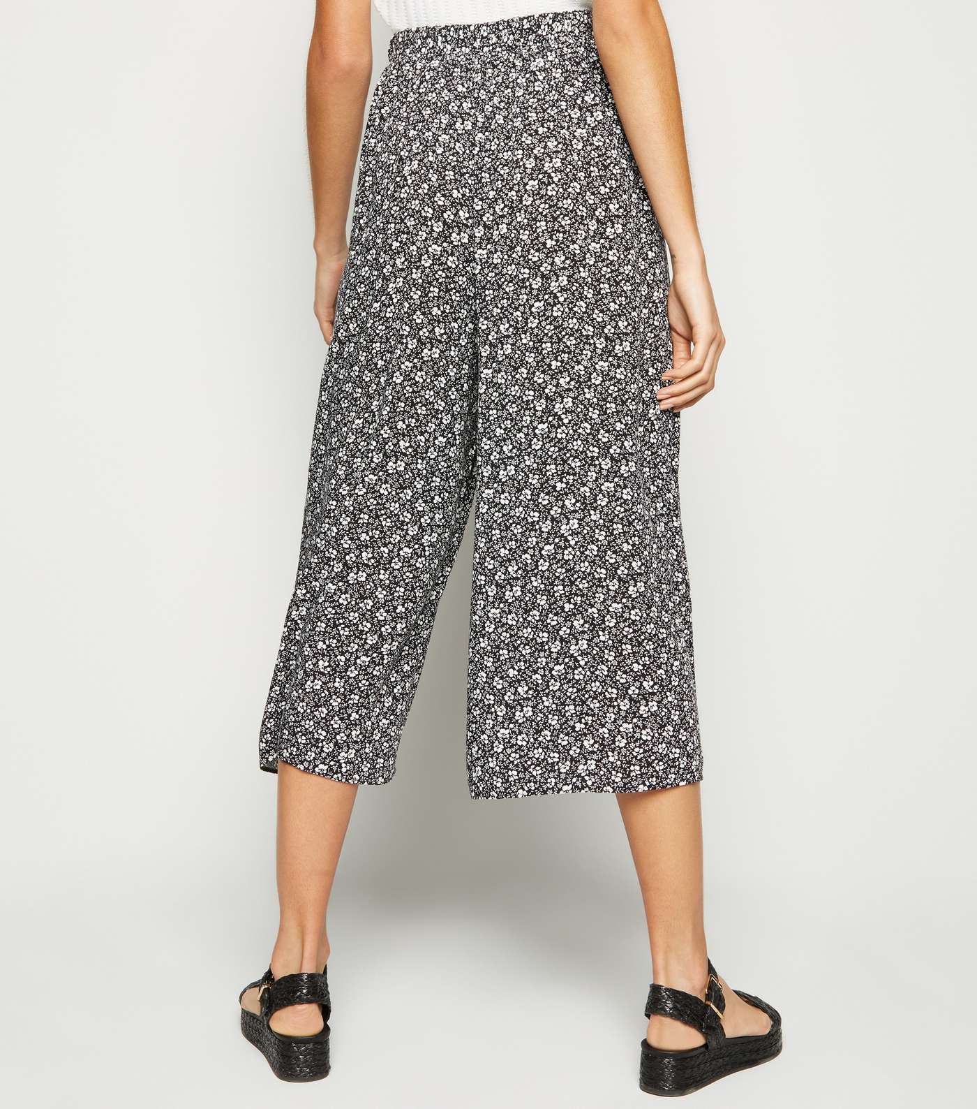 Black Ditsy Floral Crop Wide Leg Trousers Image 3