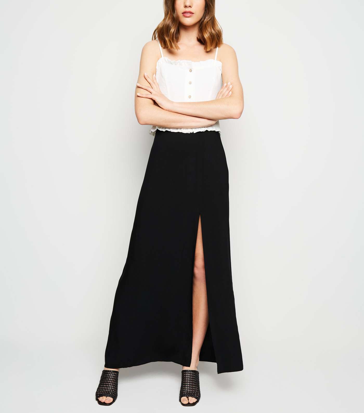 Black Side Split Maxi Skirt