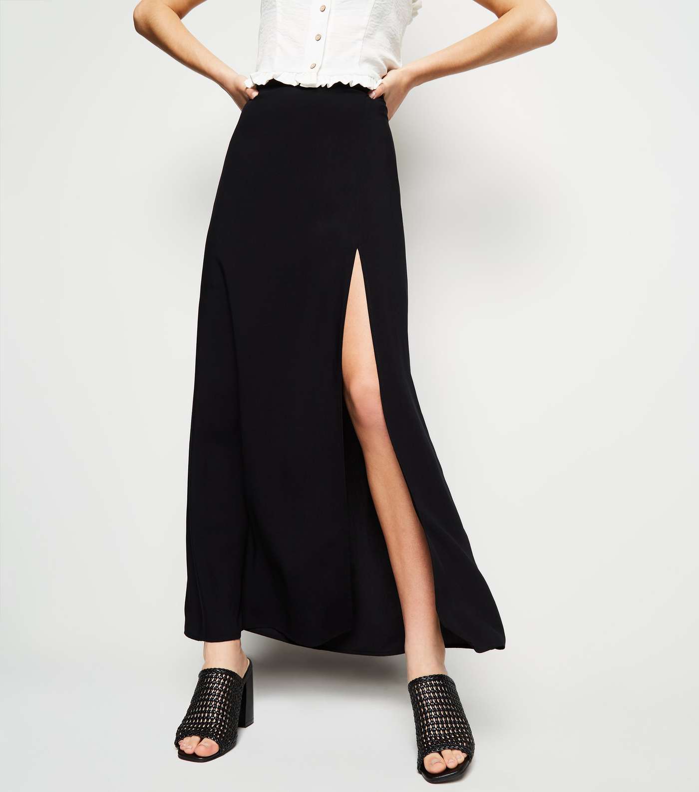 Black Side Split Maxi Skirt Image 5