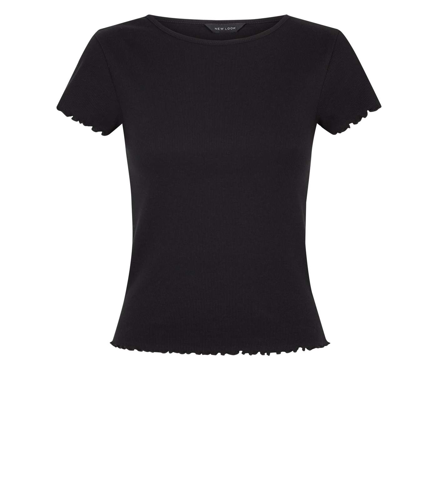 Black Ribbed Frill Trim Crop T-Shirt Image 4