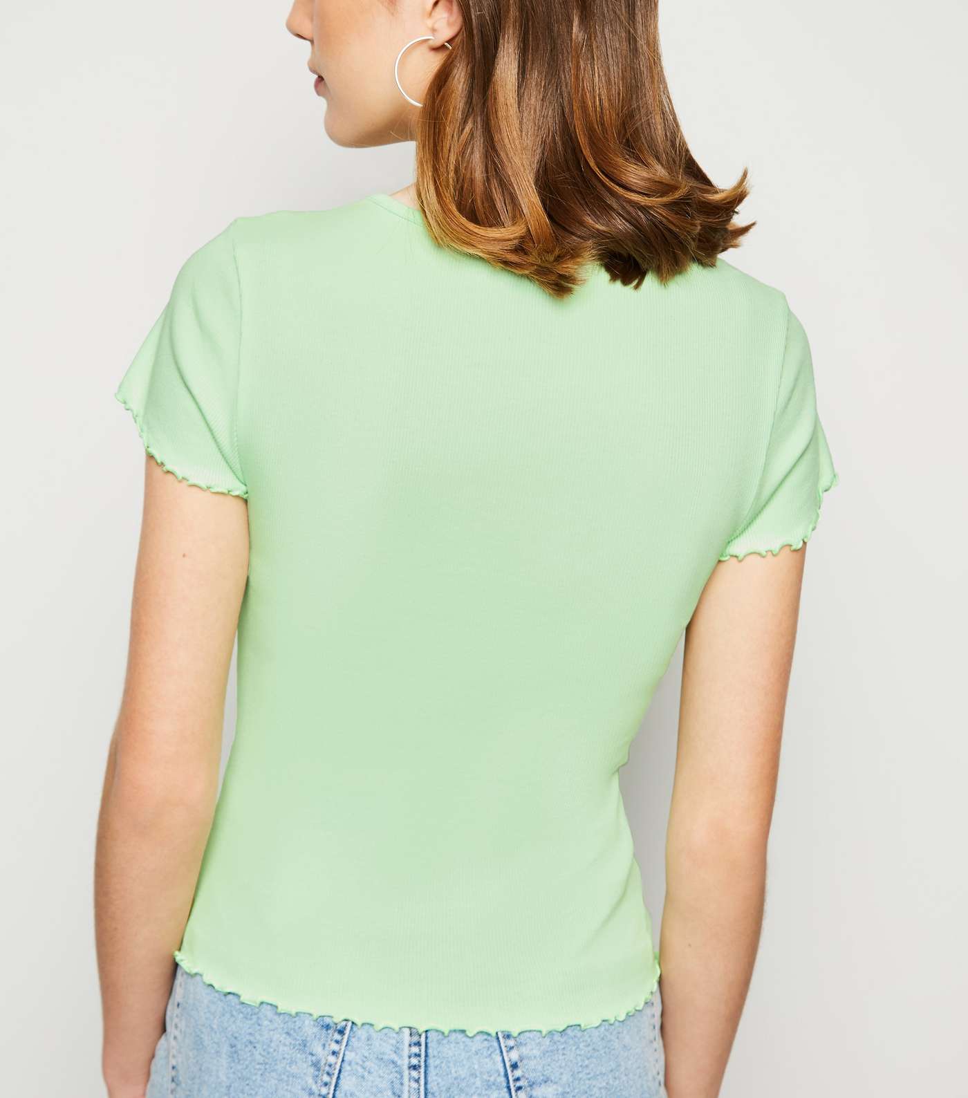 Light Green Ribbed Frill Trim Crop T-Shirt Image 3