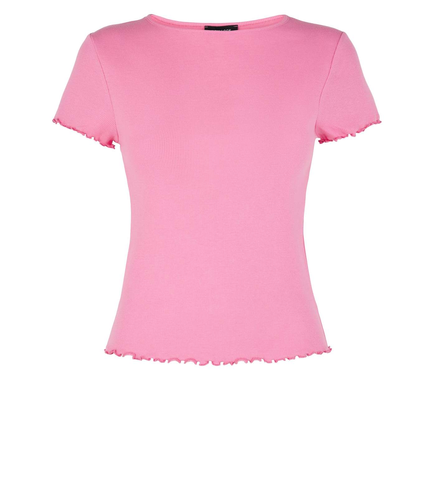 Bright Pink Ribbed Frill Trim Crop T-Shirt Image 4