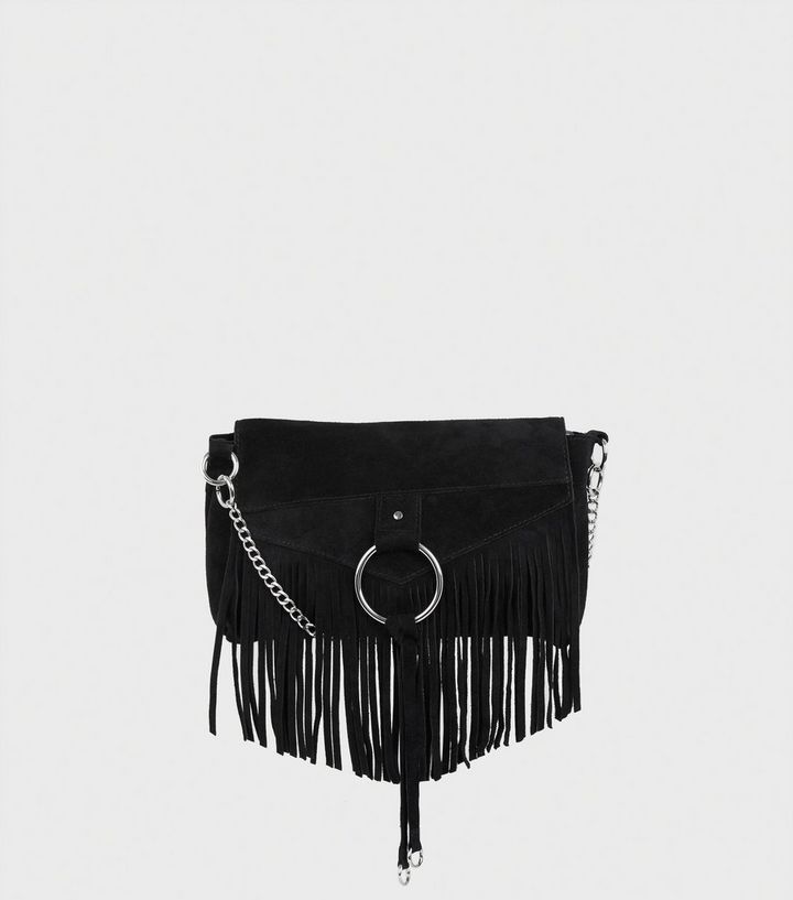 Black Suede Fringed Cross Body Bag Add To Saved Items Remove From