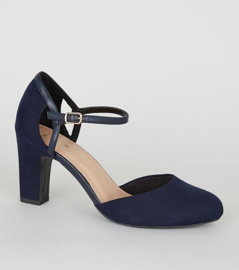 Wide Fit Navy Suedette 2 Part Court Shoes