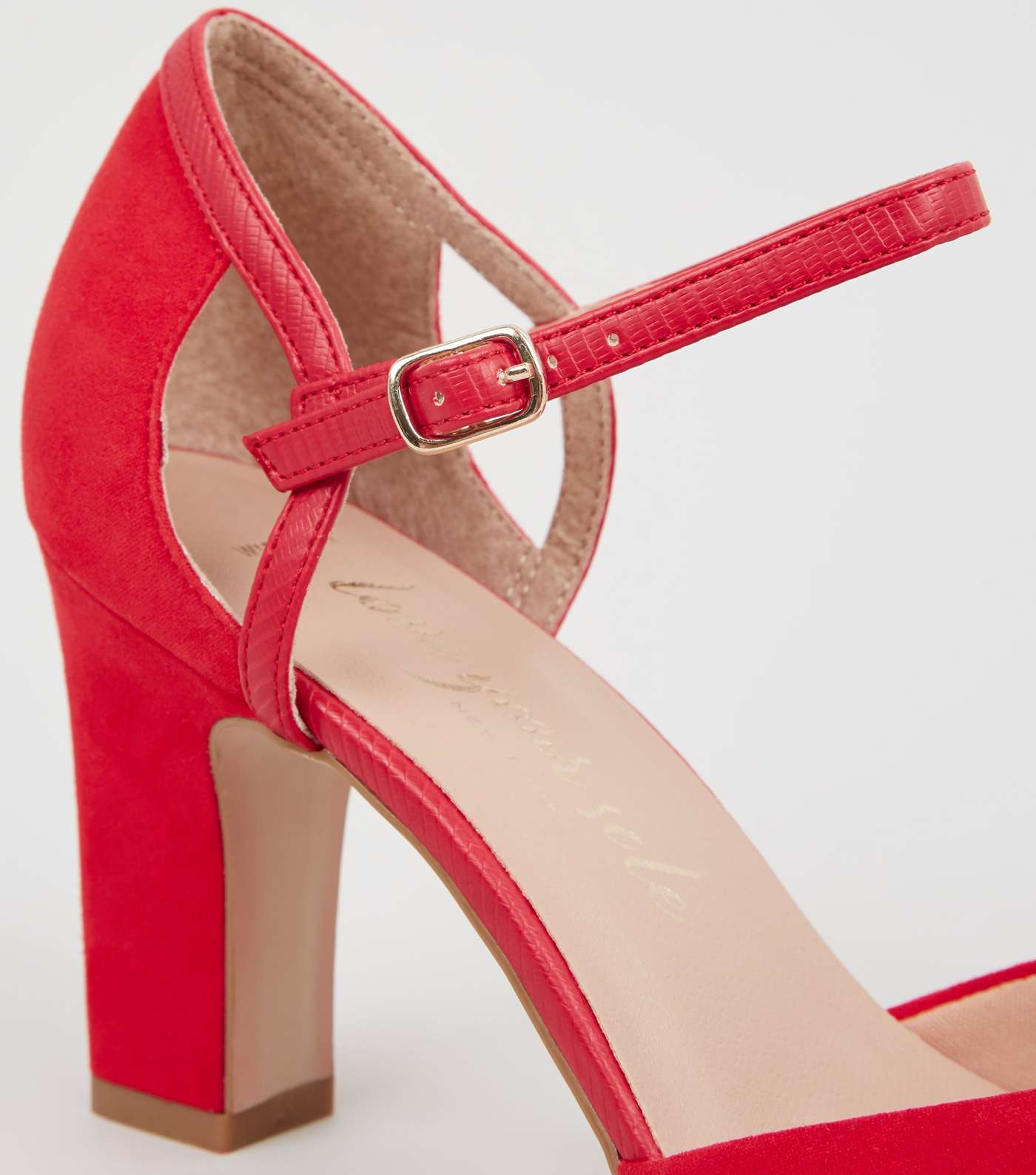 Wide Fit Red Suedette 2 Part Court Shoes Image 4