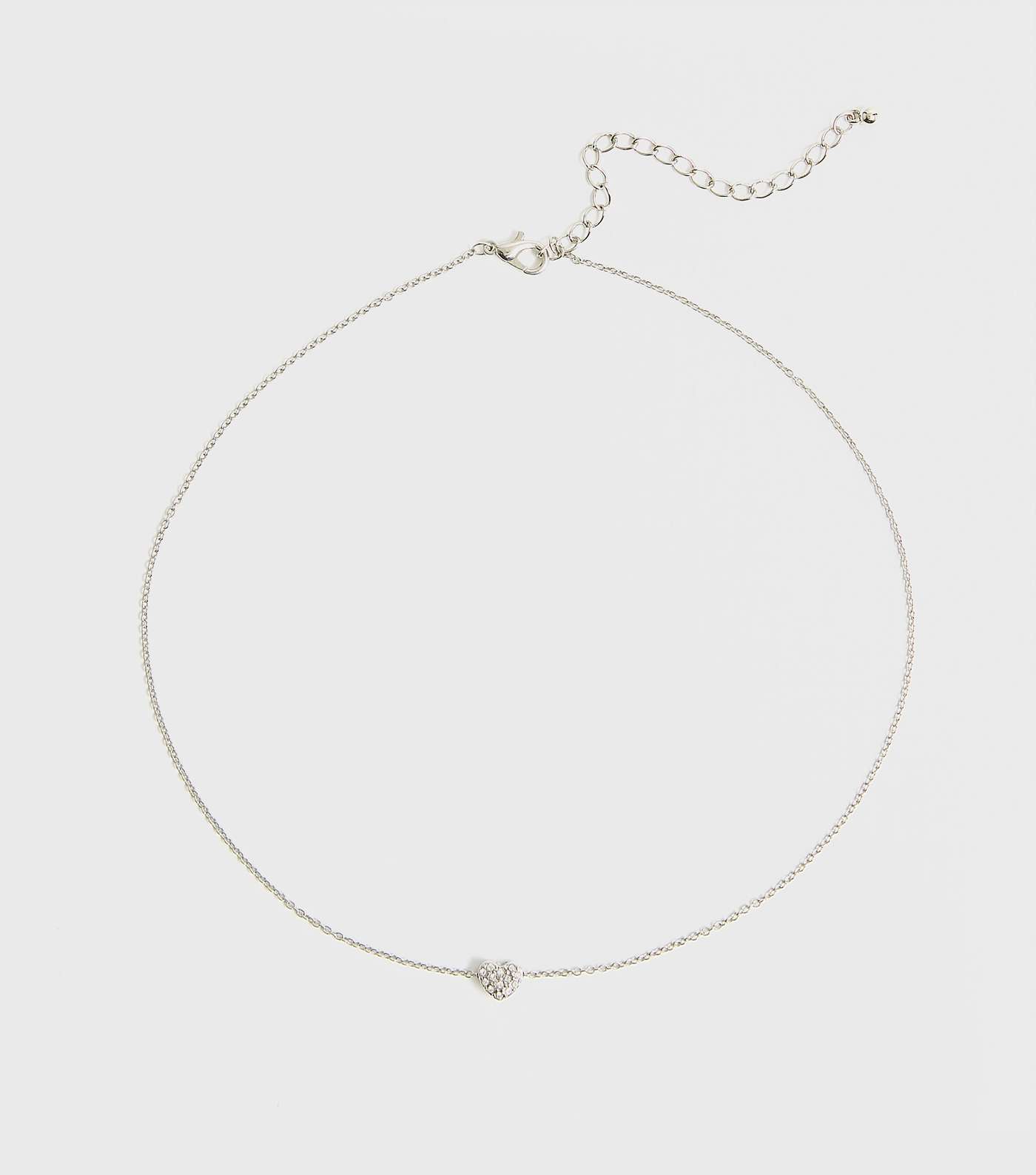 Silver Diamanté Mini Heart Pendant Necklace 