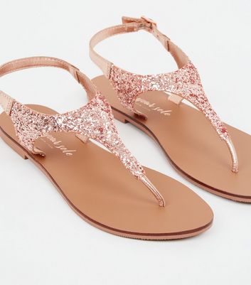 Wide Fit Rose Gold Leather Glitter Flat 