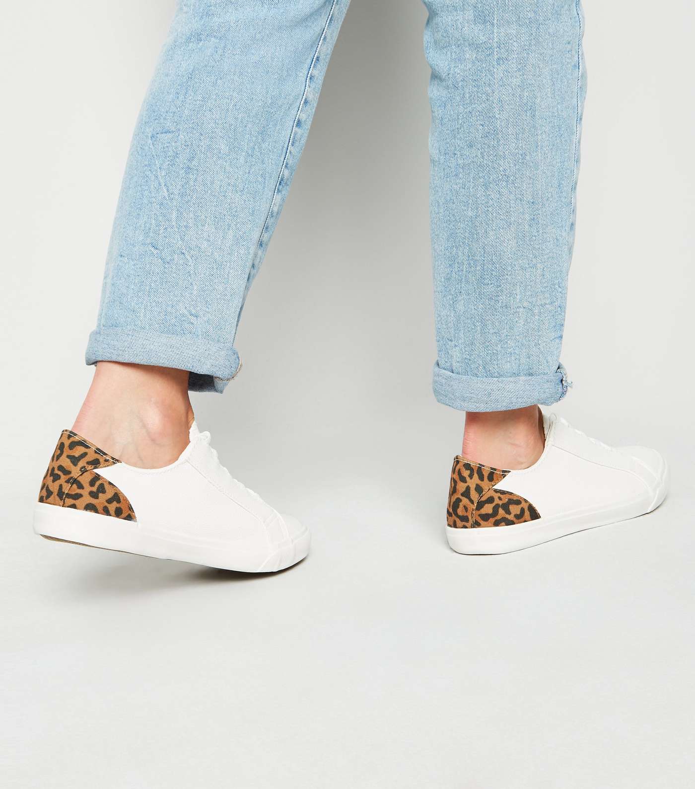 Wide Fit Stone Leopard Print Heel Trainers Image 2