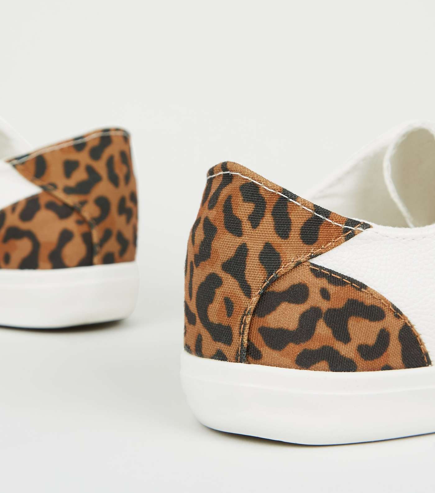 Wide Fit Stone Leopard Print Heel Trainers Image 4