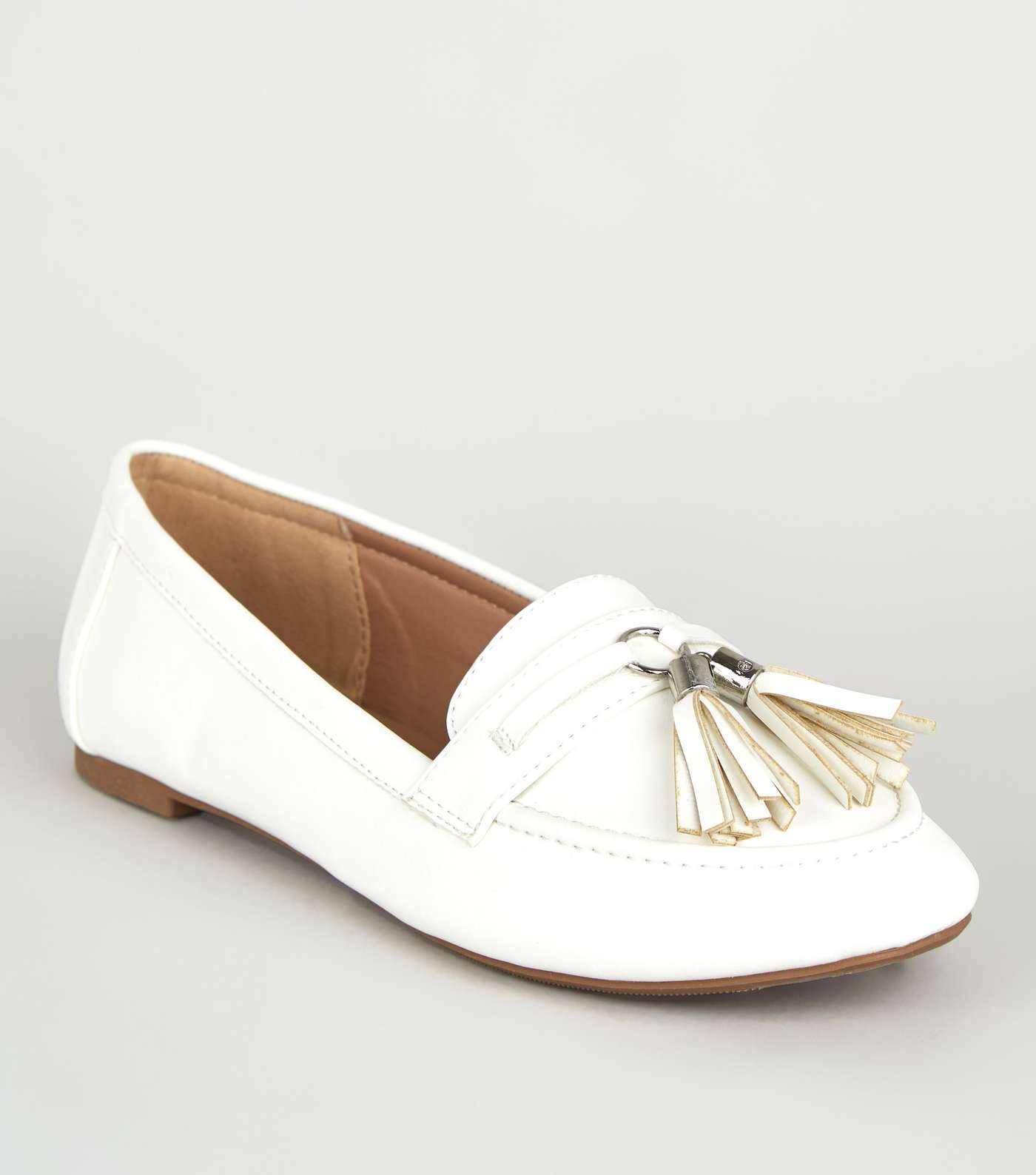 Wide Fit White Tassel Trim Loafers