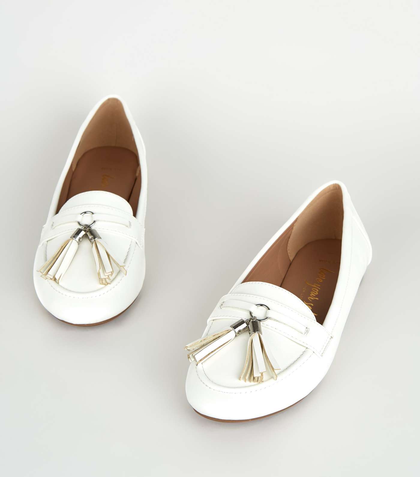 Wide Fit White Tassel Trim Loafers Image 3
