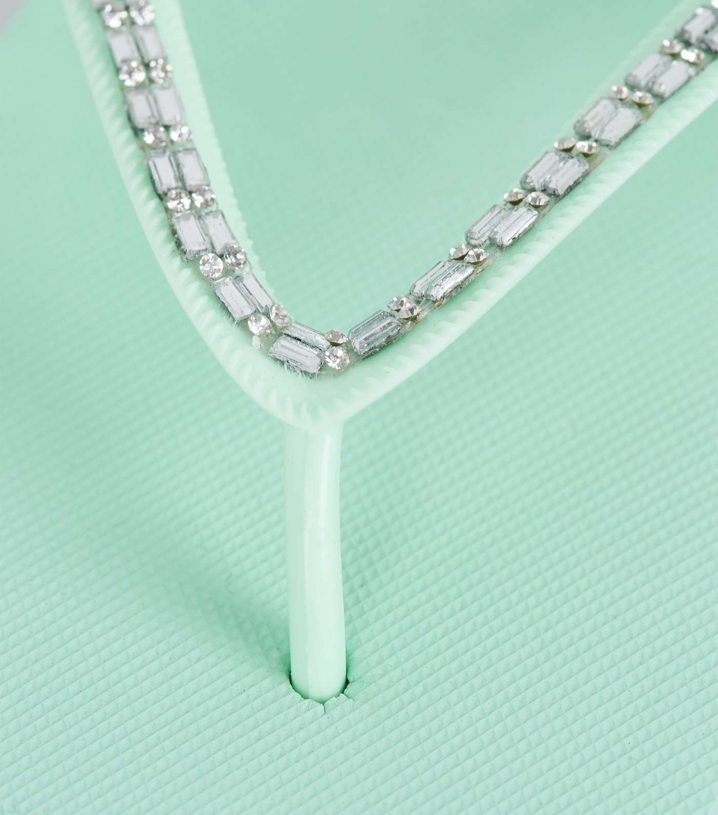 Green Diamanté Strap Flip Flops Image 3