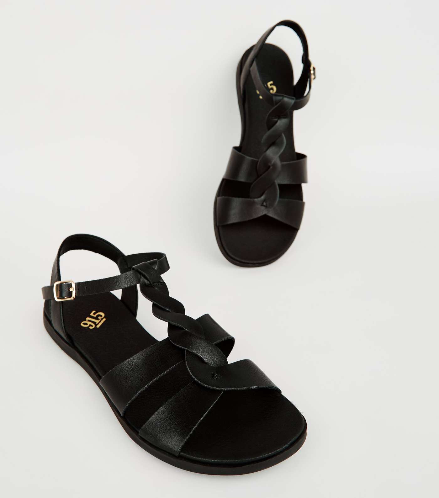 Girls Black Plait Strap Footbed Sandals Image 3