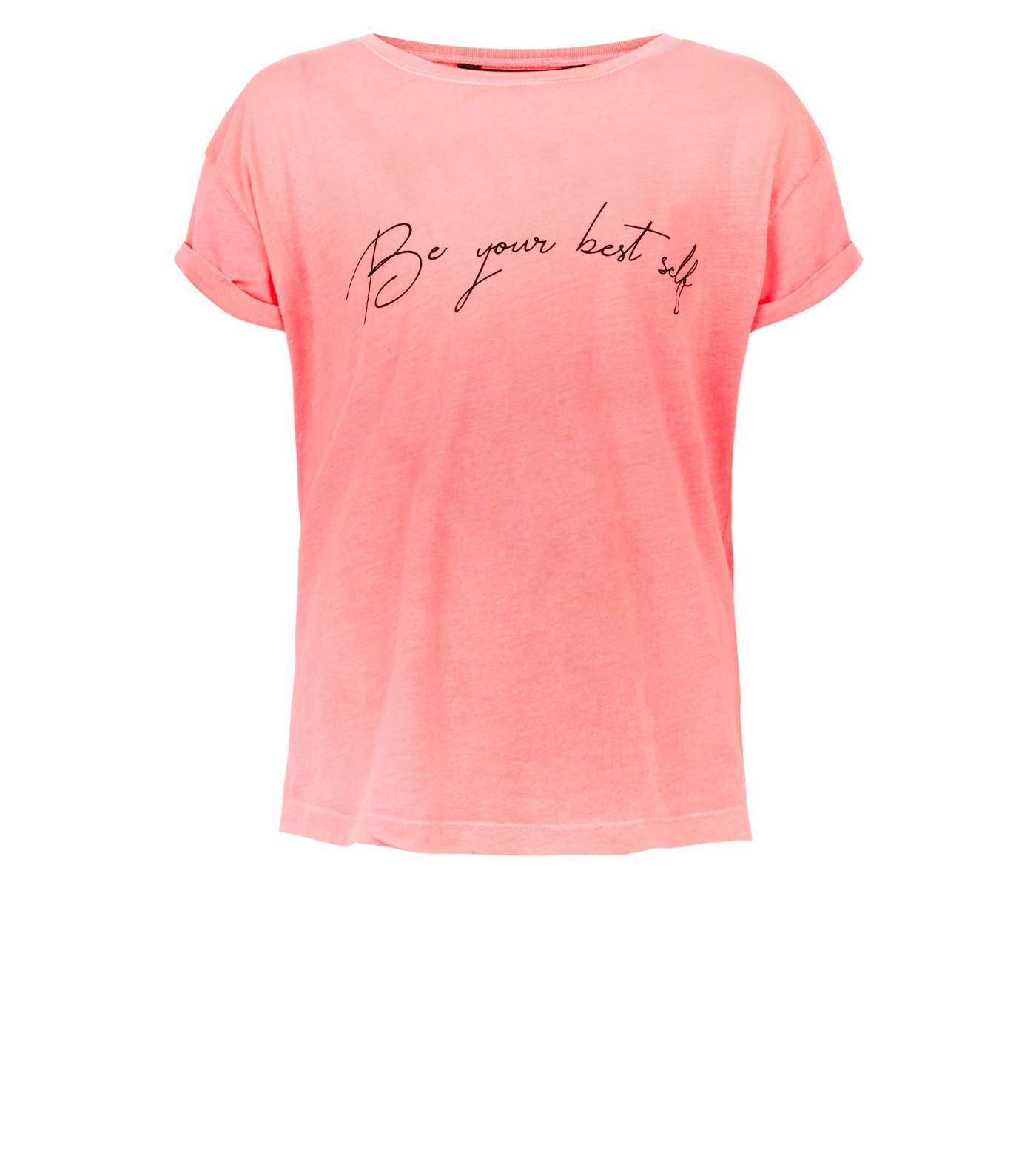 Girls Bright Pink Be Your Best Self Slogan T-Shirt Image 4
