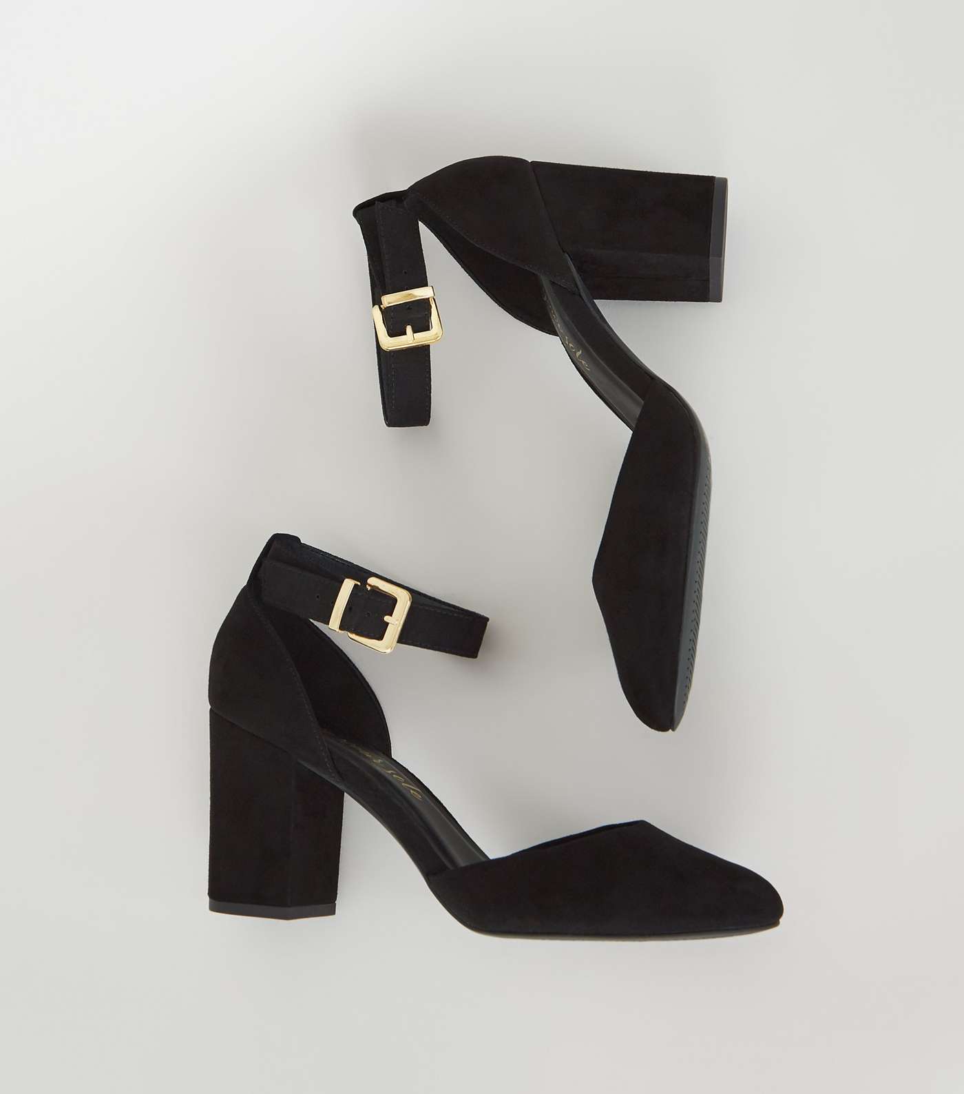Black Suedette Round Toe Court Shoes Image 3