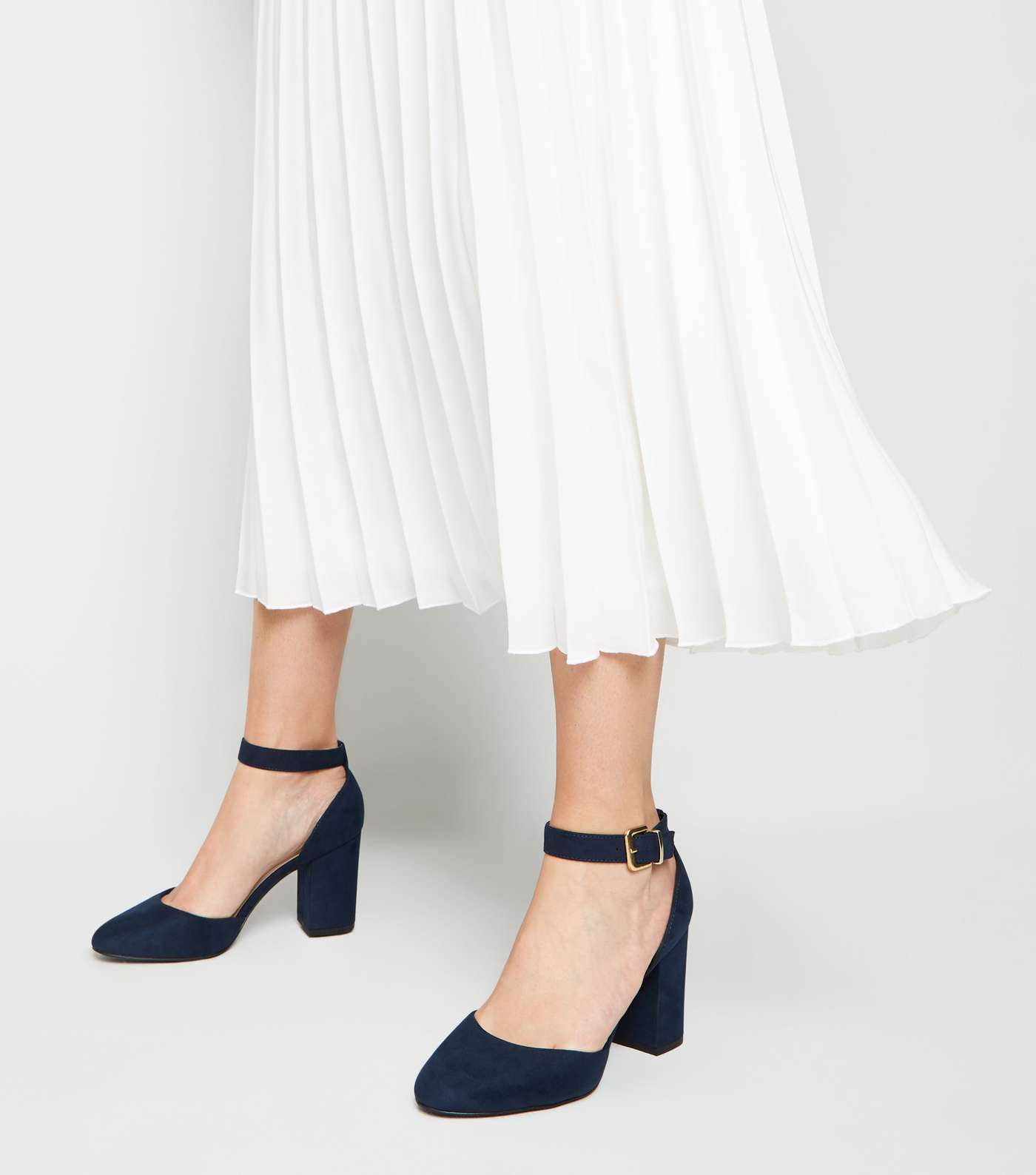 Navy Suedette Round Toe Court Shoes Image 2