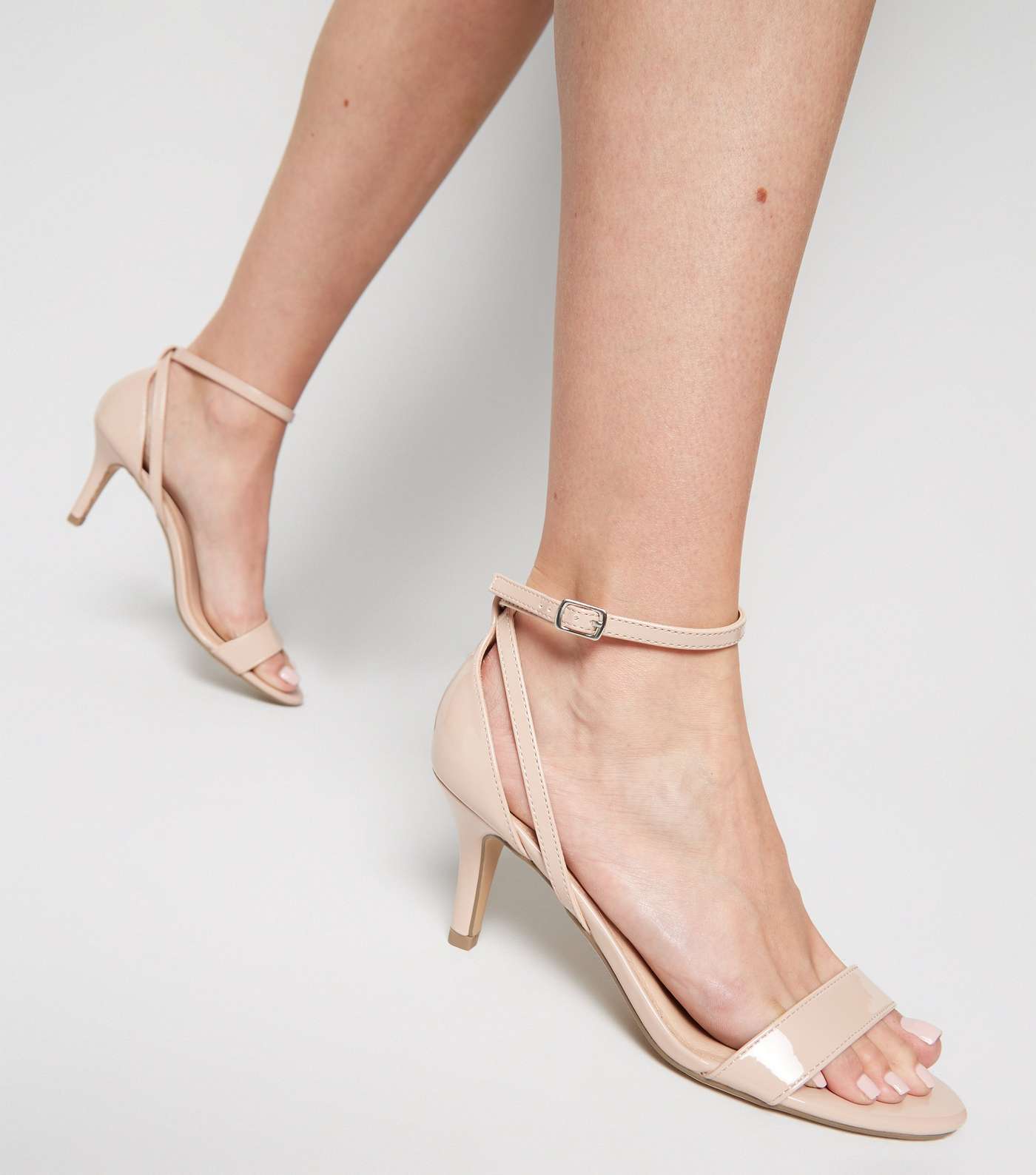 Wide Fit Pale Pink Patent Strappy Stiletto Heels Image 2