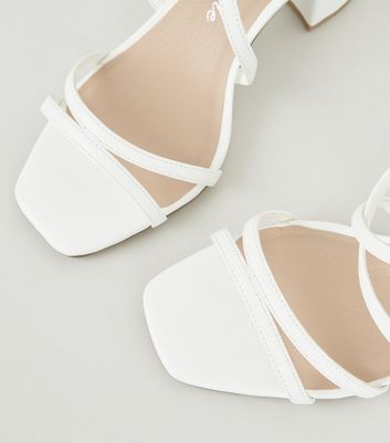 Wide Fit White Strappy Mid Heel Sandals 