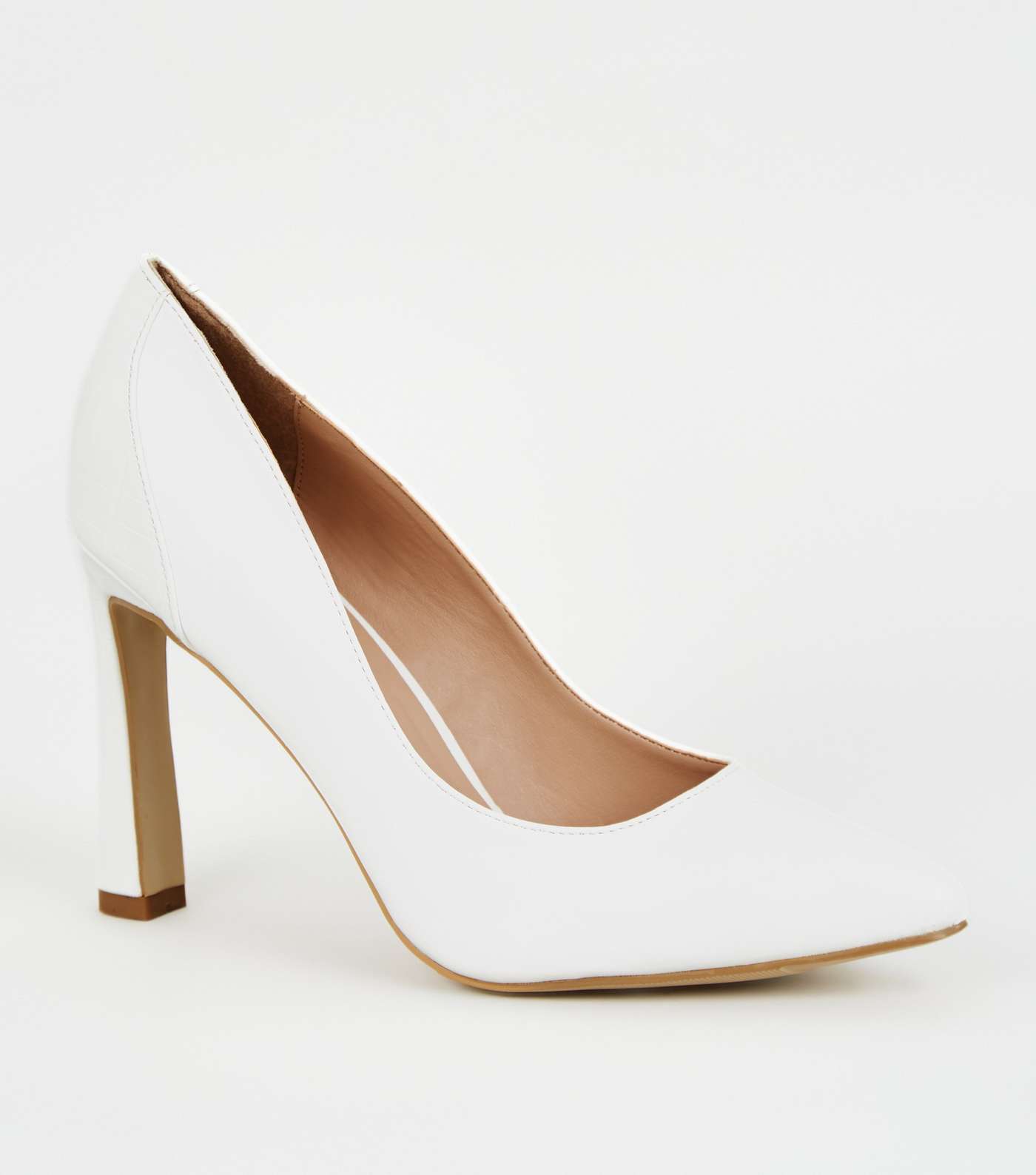 White Faux Croc Panel Flare Heel Courts