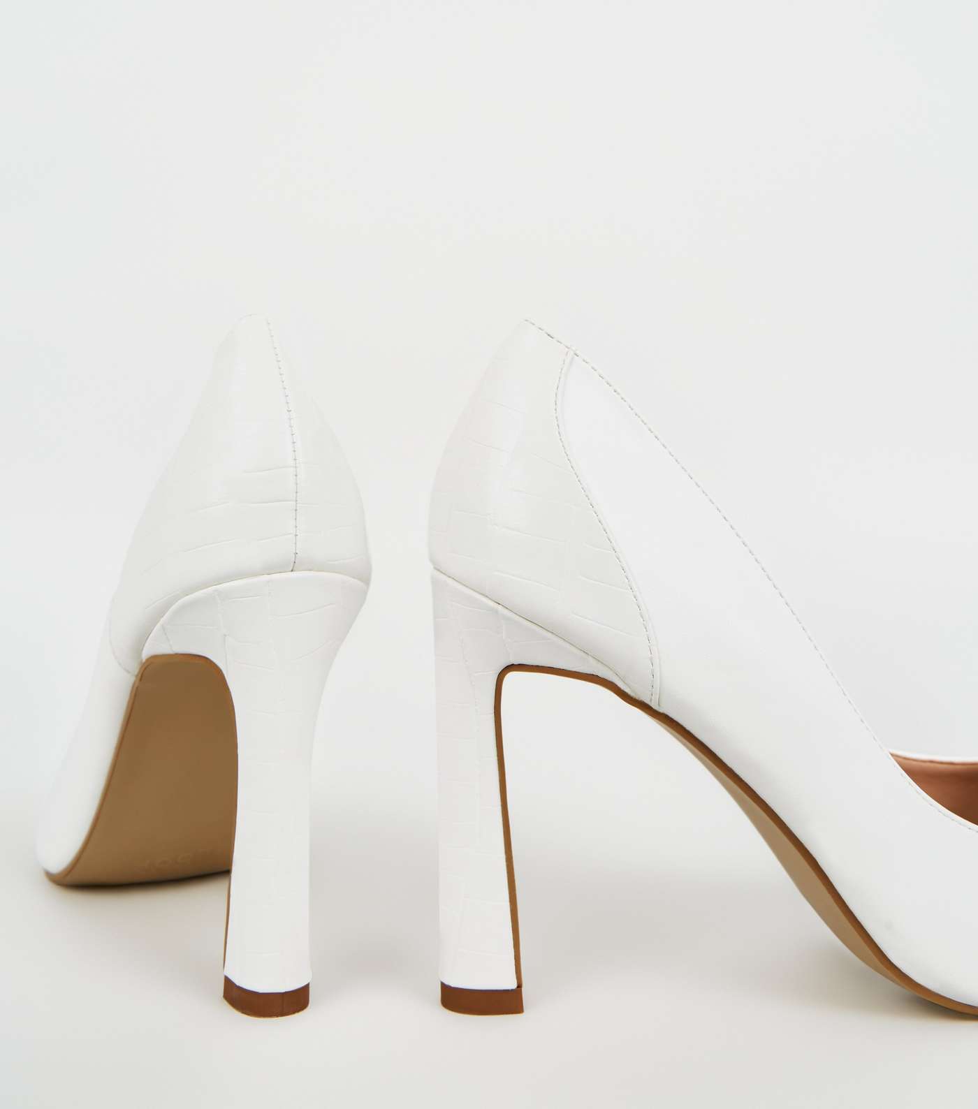 White Faux Croc Panel Flare Heel Courts Image 3
