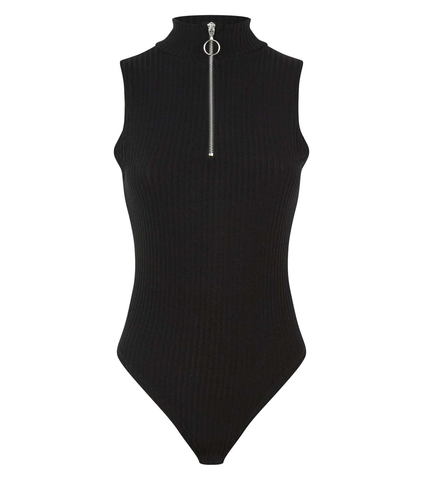 Black Ribbed Ring Zip Turtleneck Bodysuit Image 4