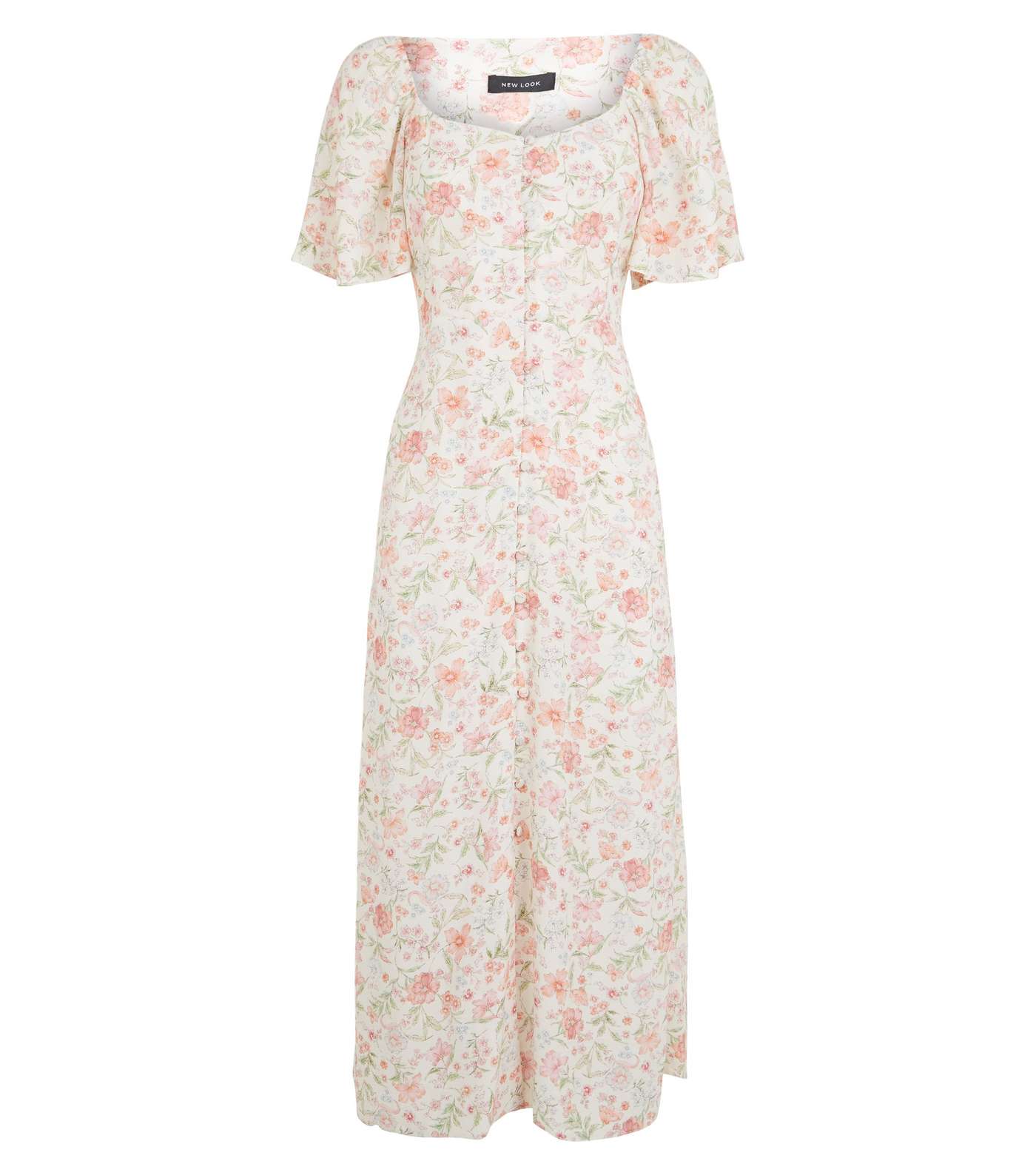 White Floral Button Up Midi Milkmaid Dress Image 4