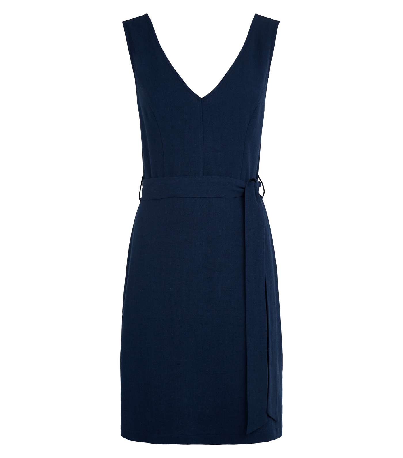 Navy Linen Look Belted Pinafore Dress Image 4