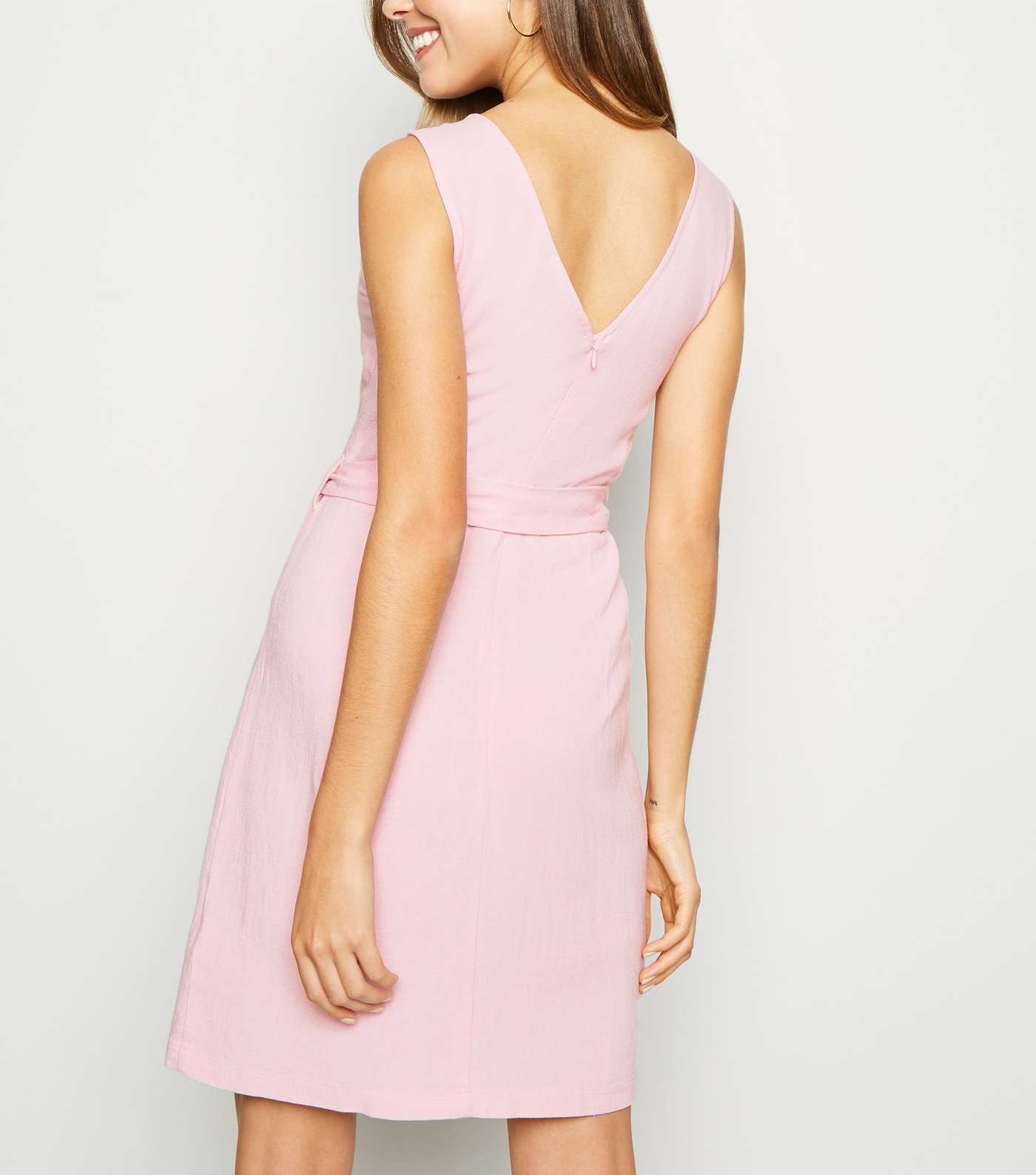 Pink Linen Look Belted Pinafore Dress Image 3