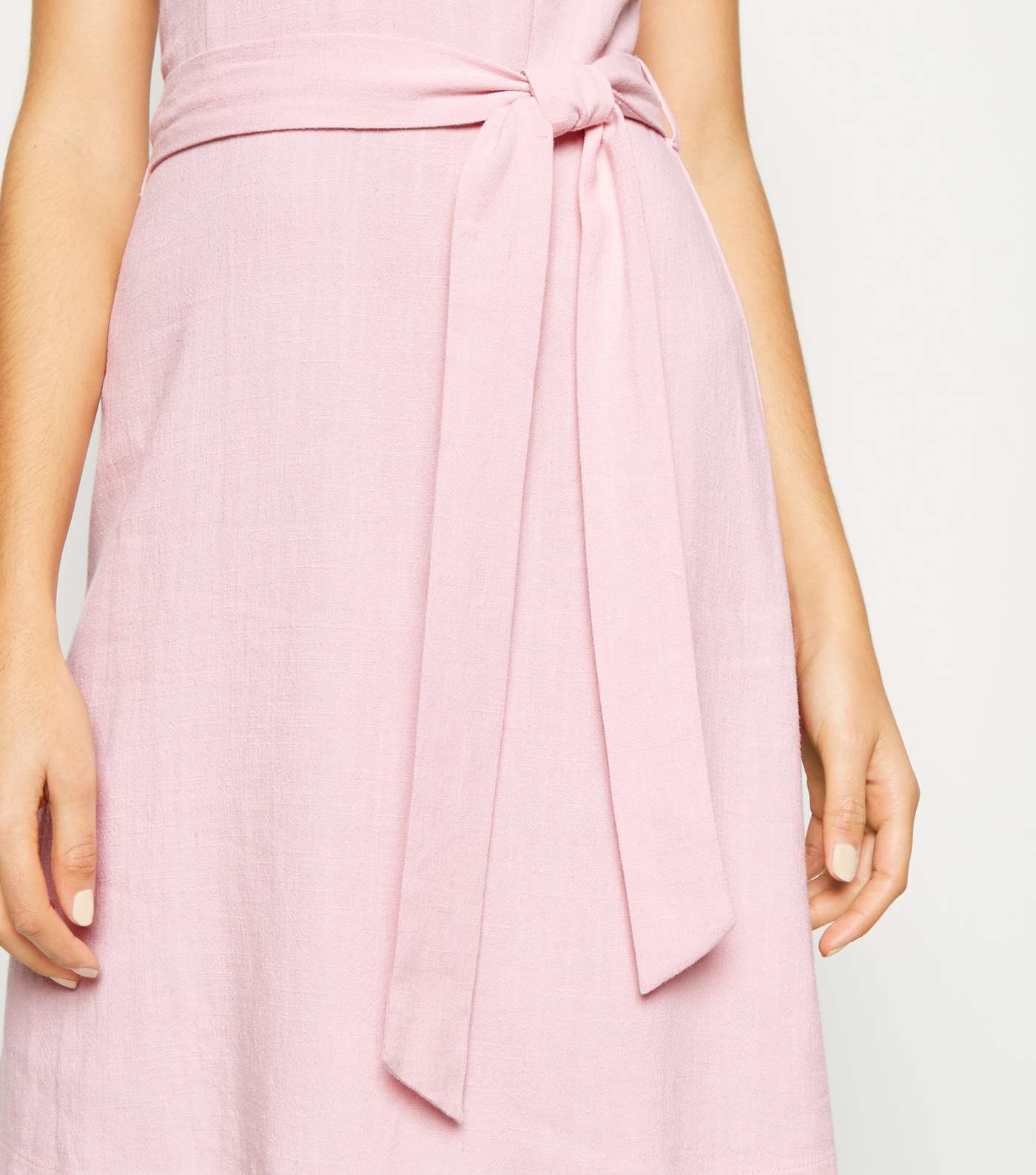 Pink Linen Look Belted Pinafore Dress Image 5