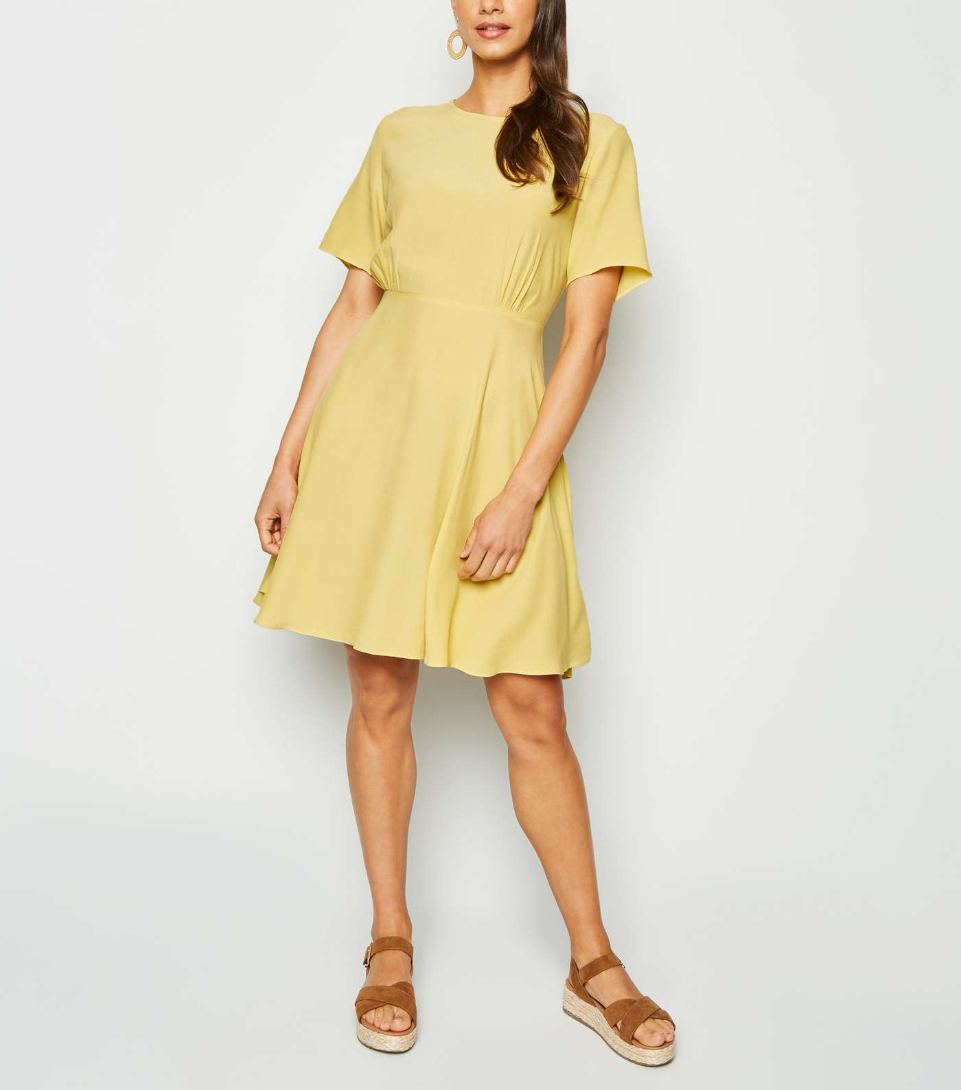 Yellow Round Neck Tea Dress Image 2