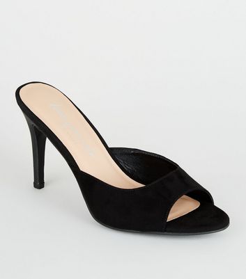 Black Sudette Stiletto Heel Mules | New 