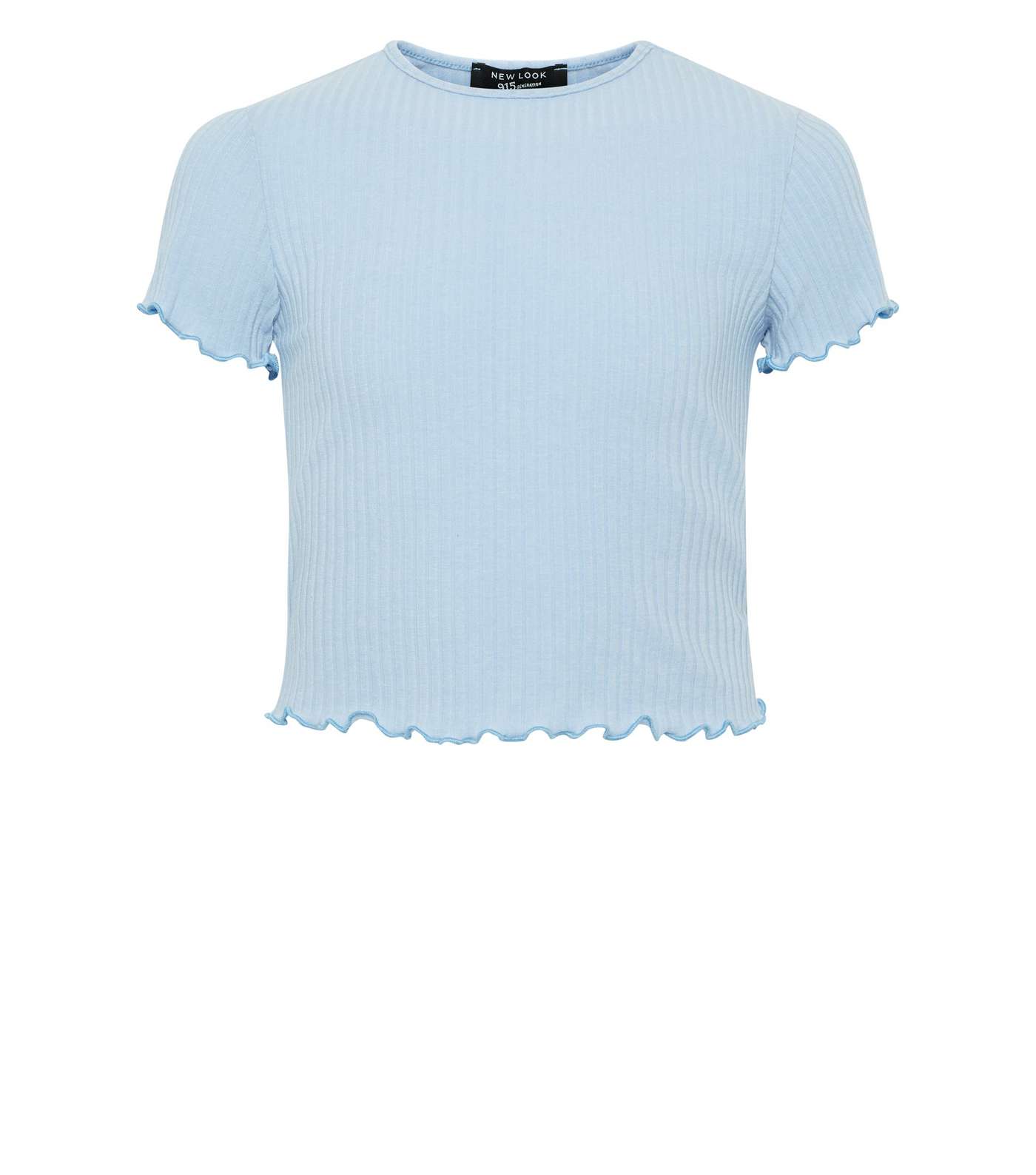 Girls Pale Blue Ribbed Frill Trim T-Shirt Image 4