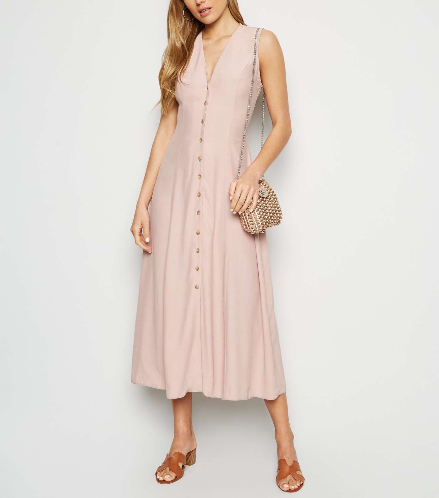 Pink Tie Back Button Up Midi Dress