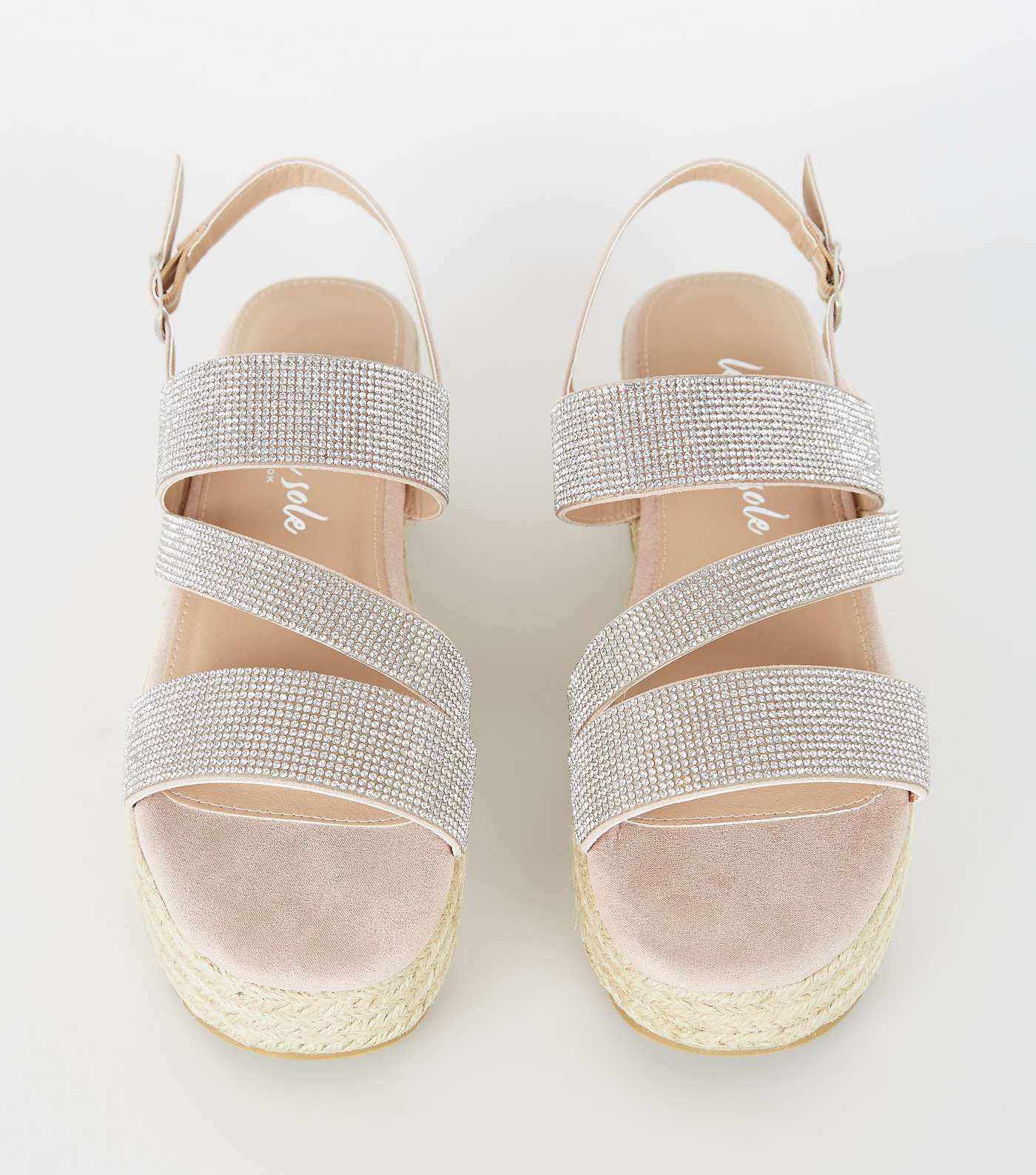 Pale Pink Diamanté Strap Flatform Sandals Image 3