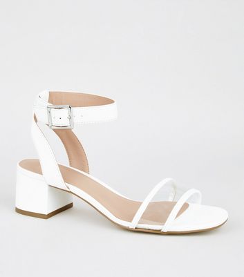 white clear block heels