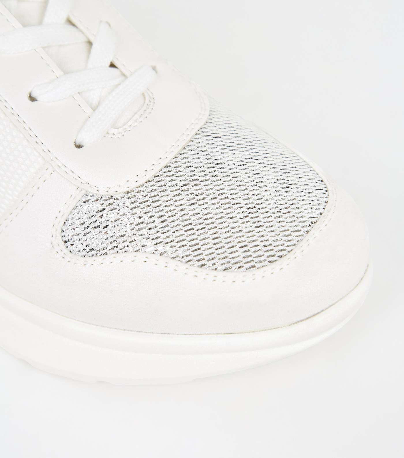 White Panelled Metallic Glitter Chunky Trainers Image 3