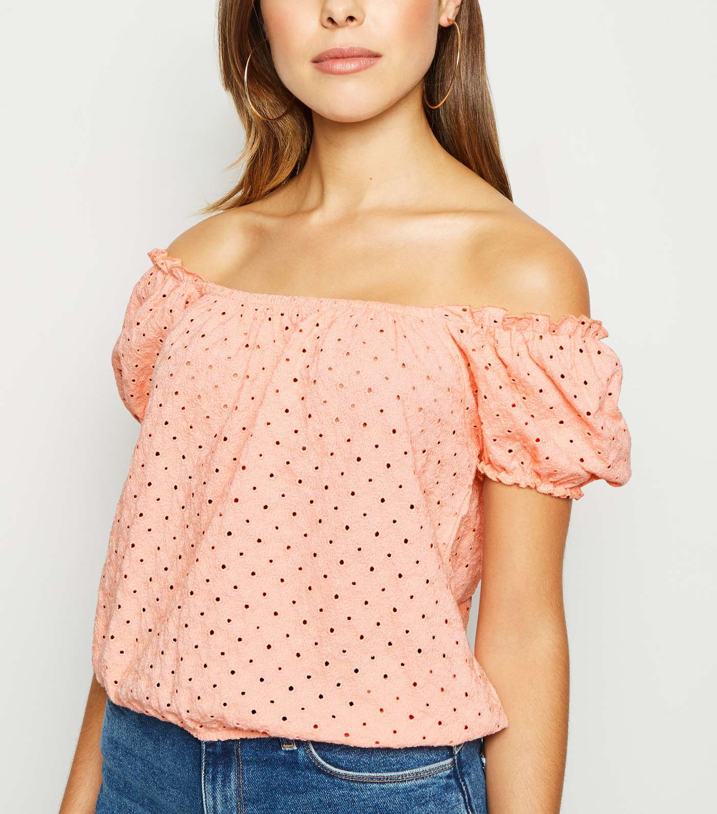 Coral Broderie Bardot Top