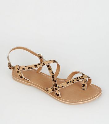 Stone Leather Leopard Print Strappy 