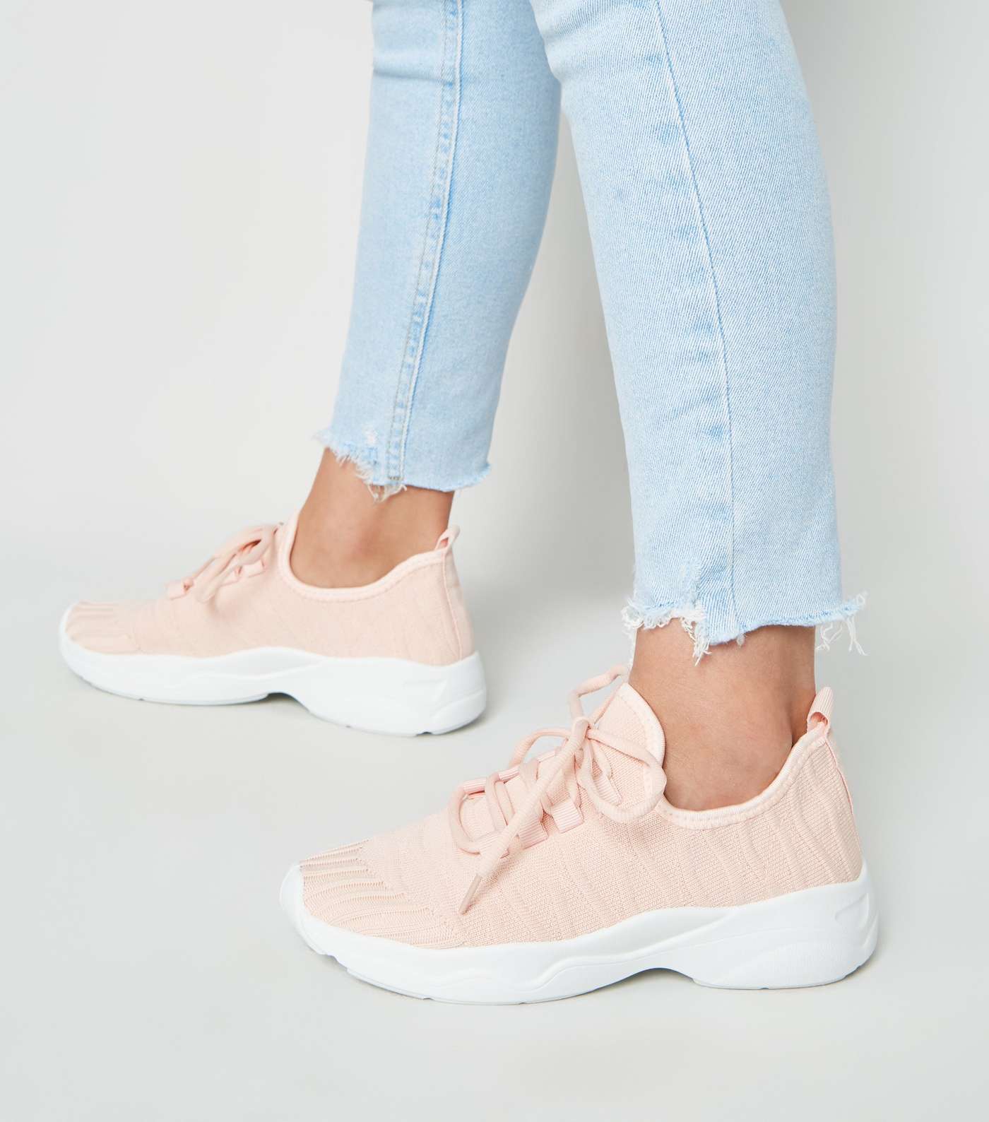 Girls Pale Pink Ribbed Knit Trainers Image 2
