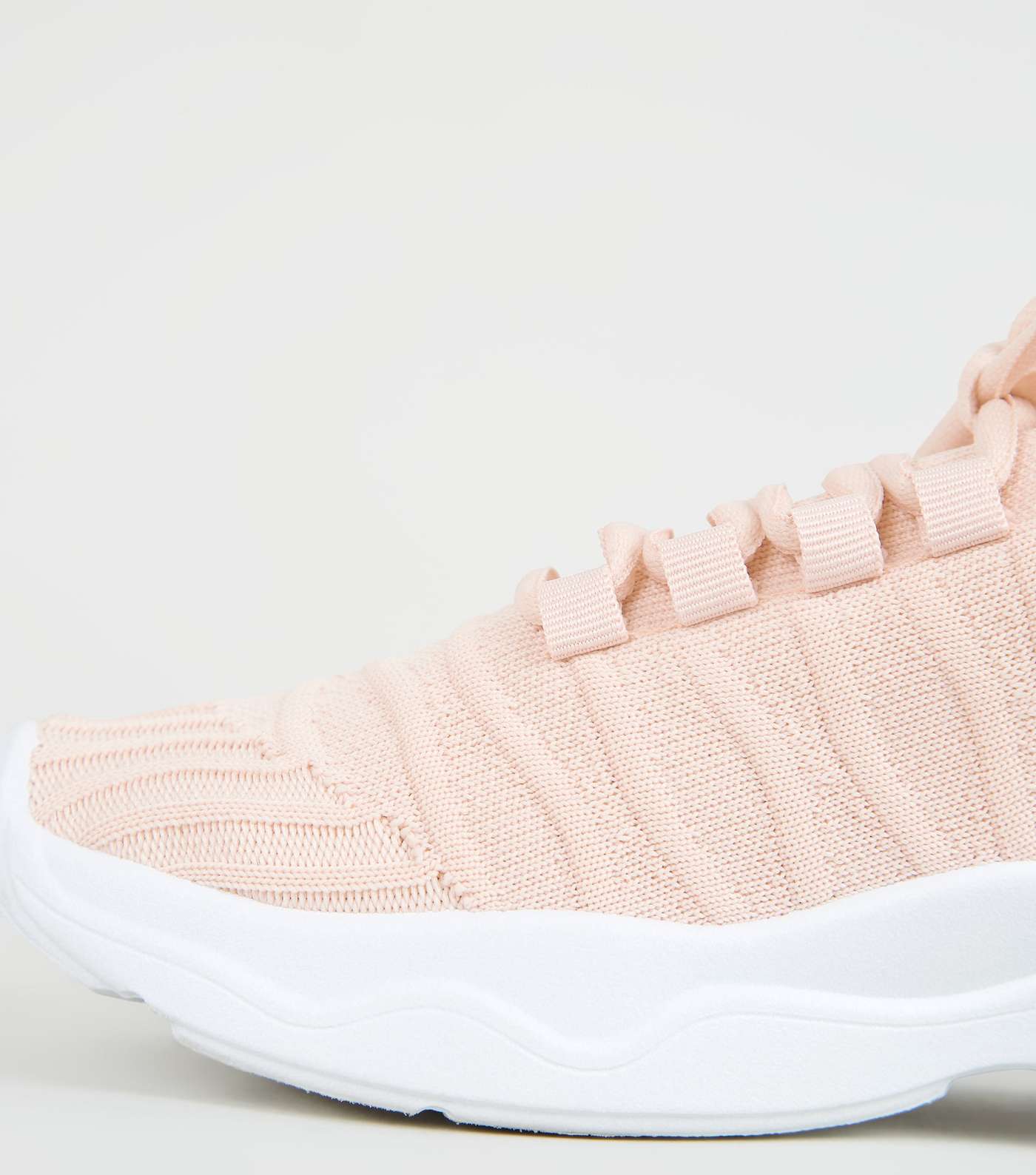 Girls Pale Pink Ribbed Knit Trainers Image 4