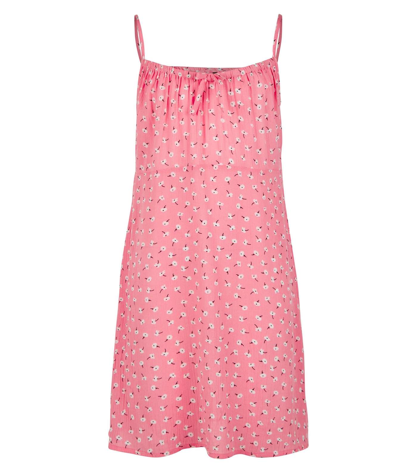 Girls Pale Pink Ditsy Floral Bow Neck Dress Image 4