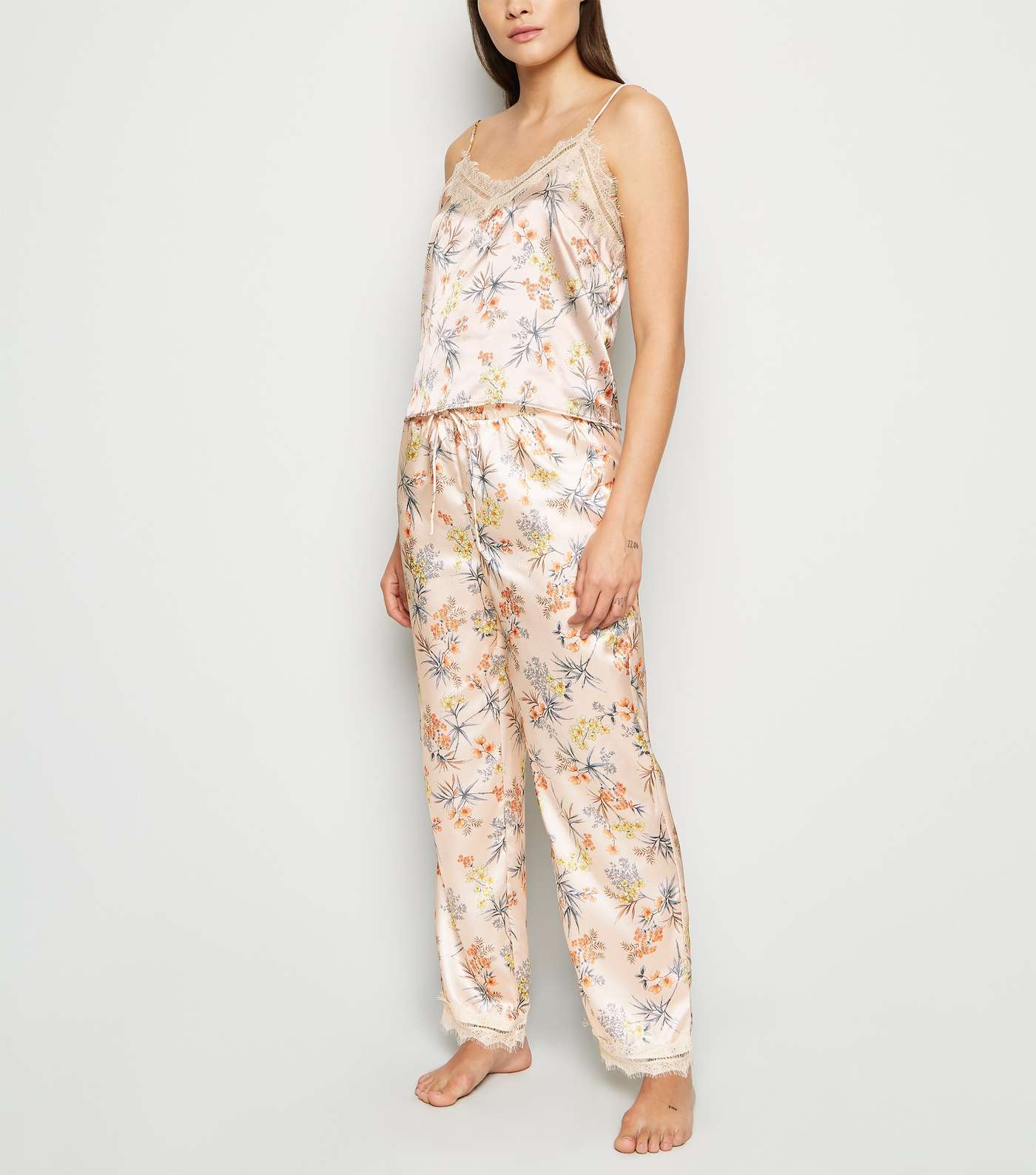 Pale Pink Floral Satin Trousers