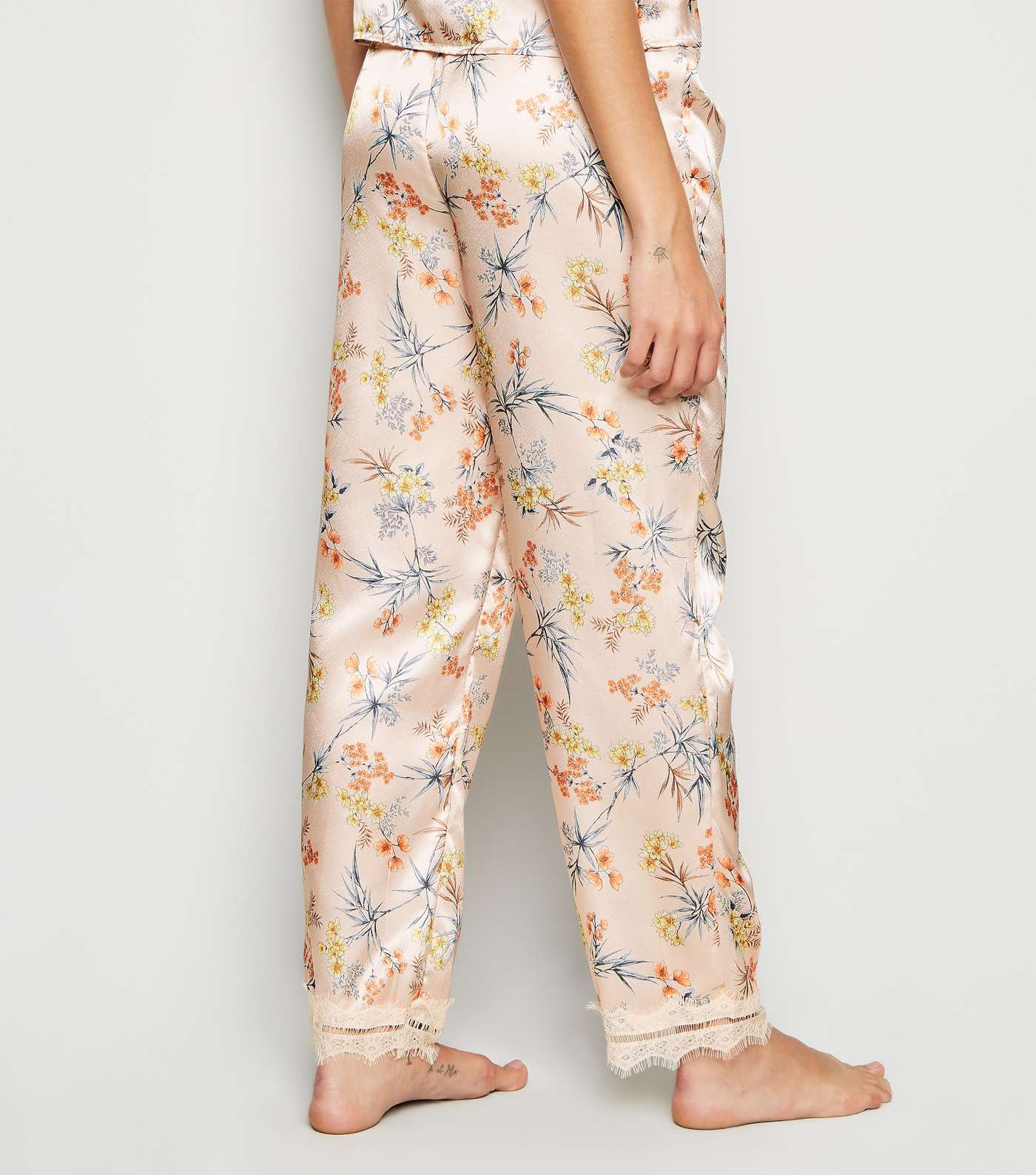 Pale Pink Floral Satin Trousers Image 5