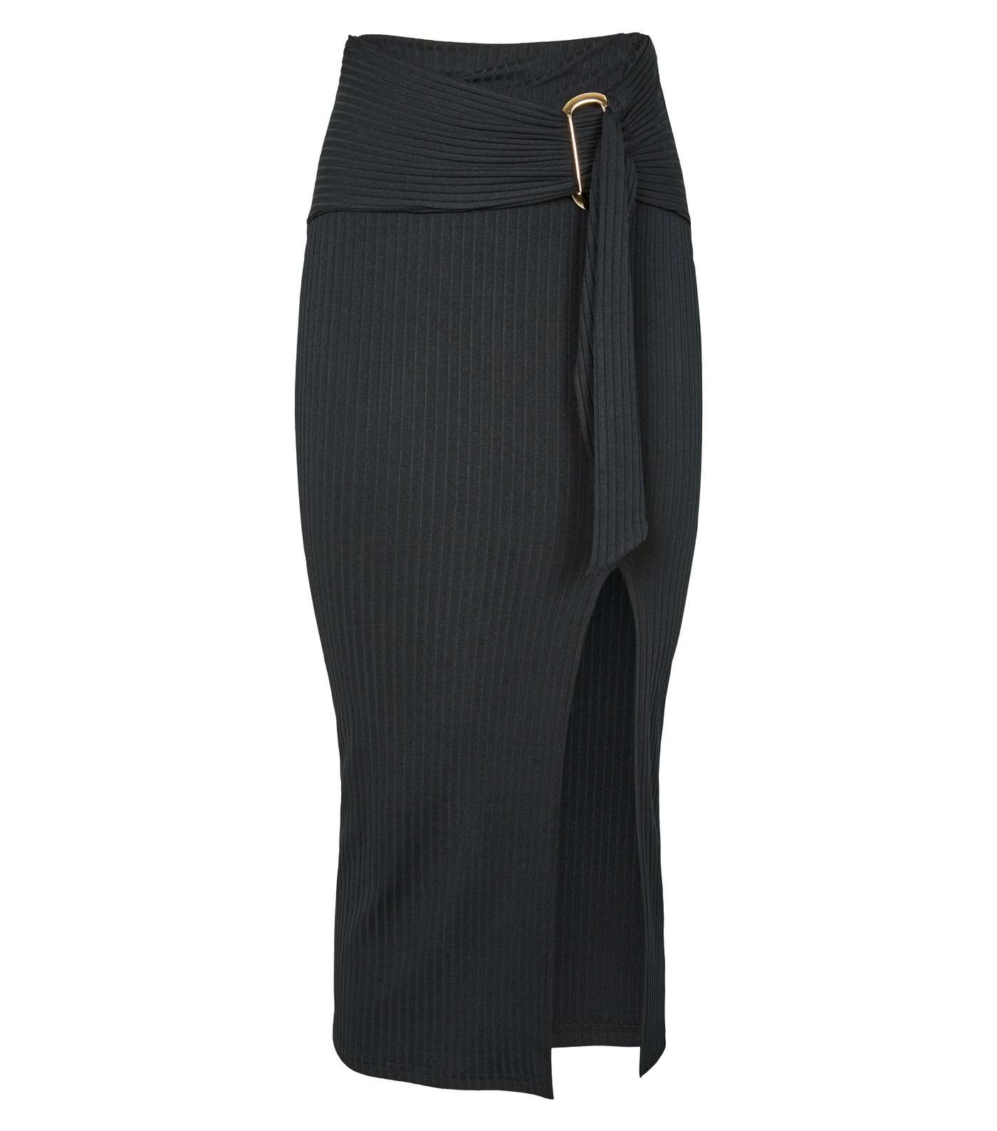 Black Ribbed Belted Buckle Skirt  Image 4
